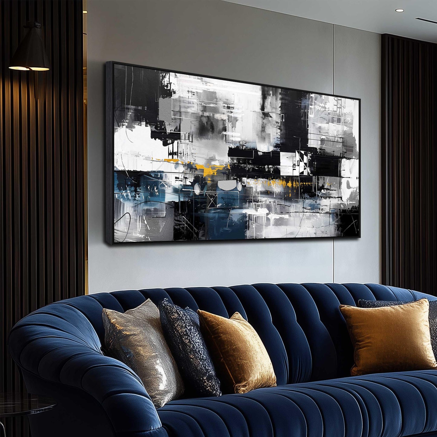 Gold Wall Art White Wall Pictures Beautiful Flower Wall Decorations for Living Room Black Artwork 24"x48" Art for Home Office