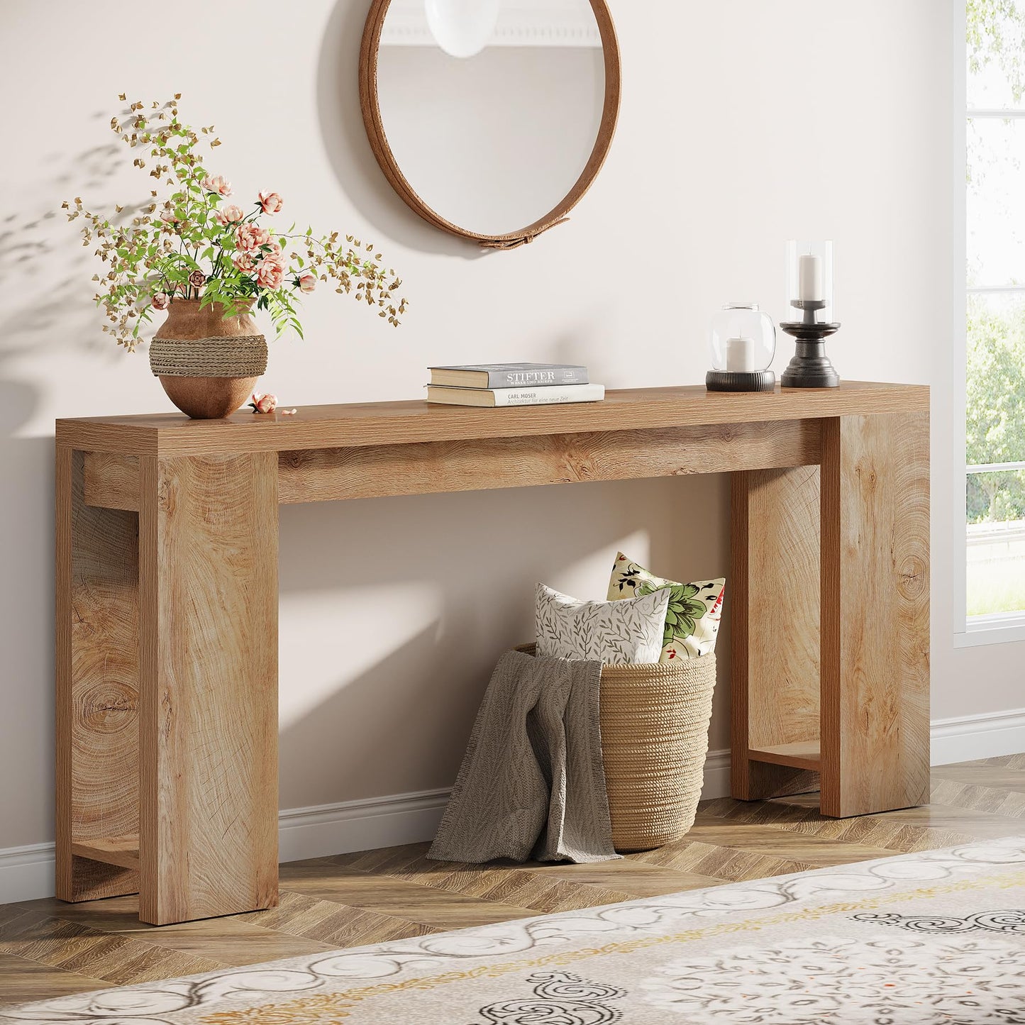 Table console extra longue de 70,9 pouces de Tribesigns, table de canapé en bois de ferme derrière le canapé, table d'appoint d'entrée étroite pour salon, couloir, entrée, foyer, chêne brun clair