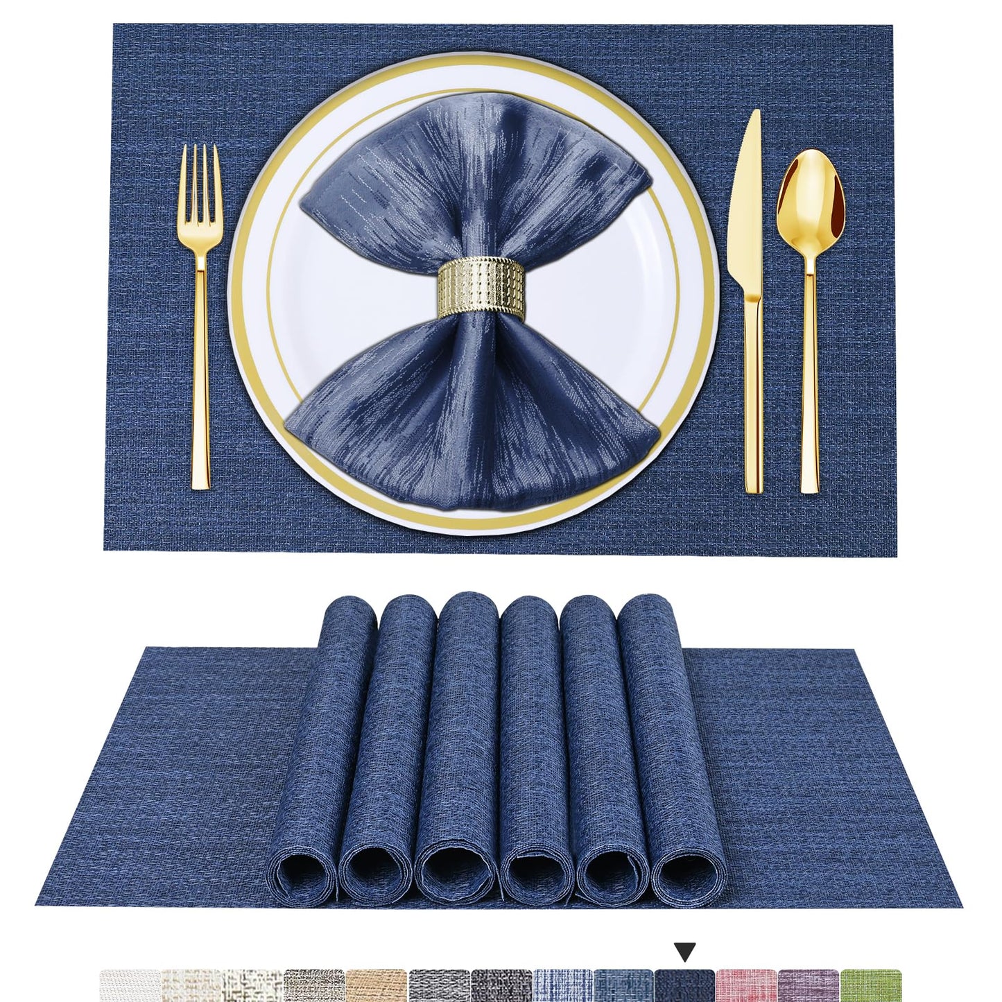 Tischsets 6er-Set, gewebtes Vinyl-Tischset für Esstisch, waschbar, abwischbar, Küchentischsets, strapazierfähige Tischsets für drinnen und draußen, 01 Beige, 6 Stück