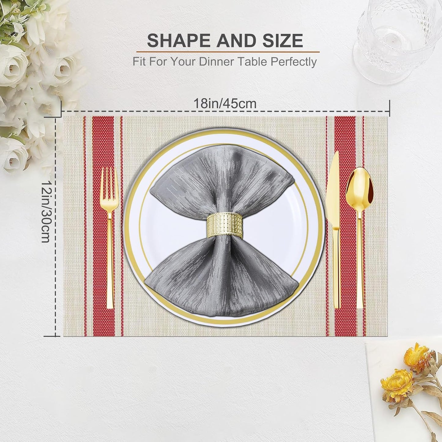 Tischsets 6er-Set, gewebtes Vinyl-Tischset für Esstisch, waschbar, abwischbar, Küchentischsets, strapazierfähige Tischsets für drinnen und draußen, 01 Beige, 6 Stück
