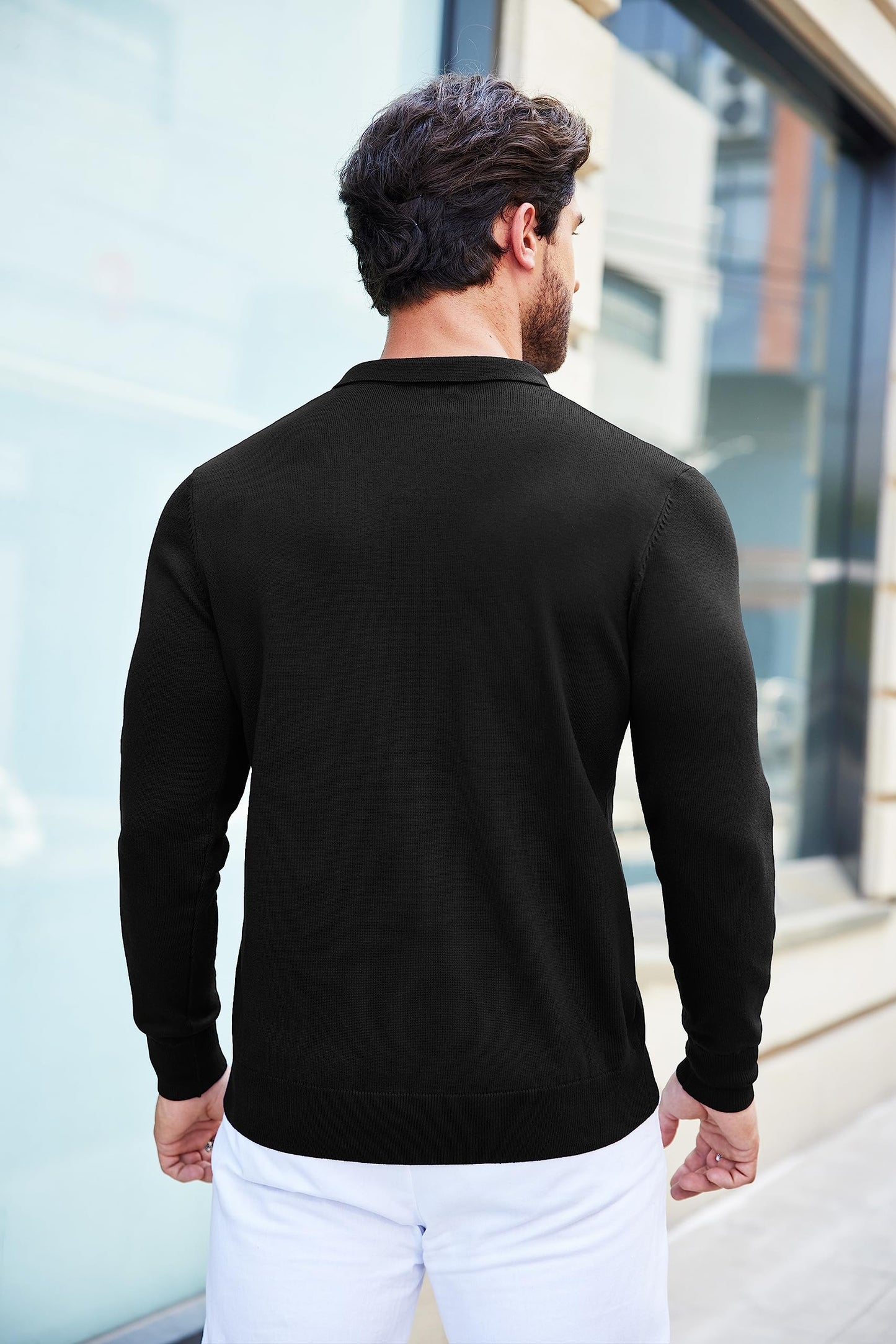 COOFANDY Mens Knit Polo Shirts Casual Long Sleeve Classic Polo Shirts Button Down Golf Shirts