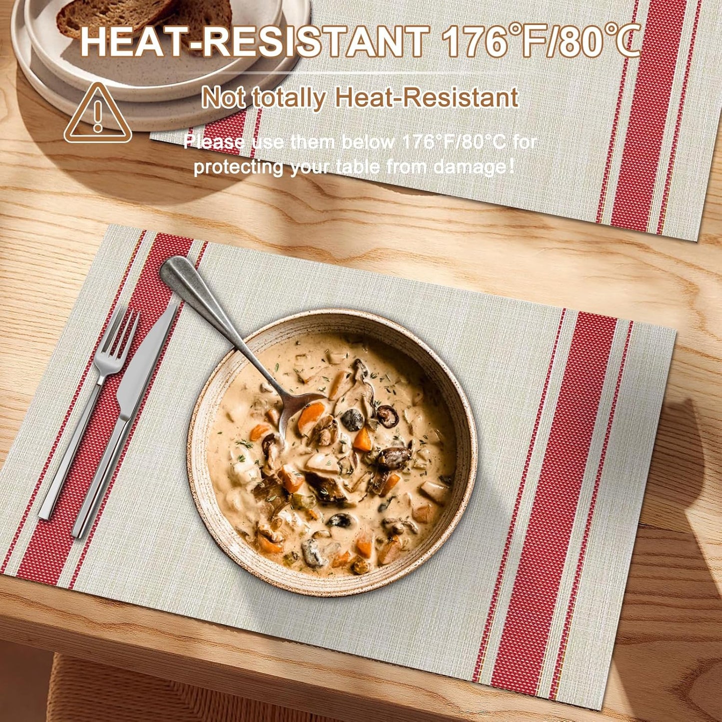 Tischsets 6er-Set, gewebtes Vinyl-Tischset für Esstisch, waschbar, abwischbar, Küchentischsets, strapazierfähige Tischsets für drinnen und draußen, 01 Beige, 6 Stück