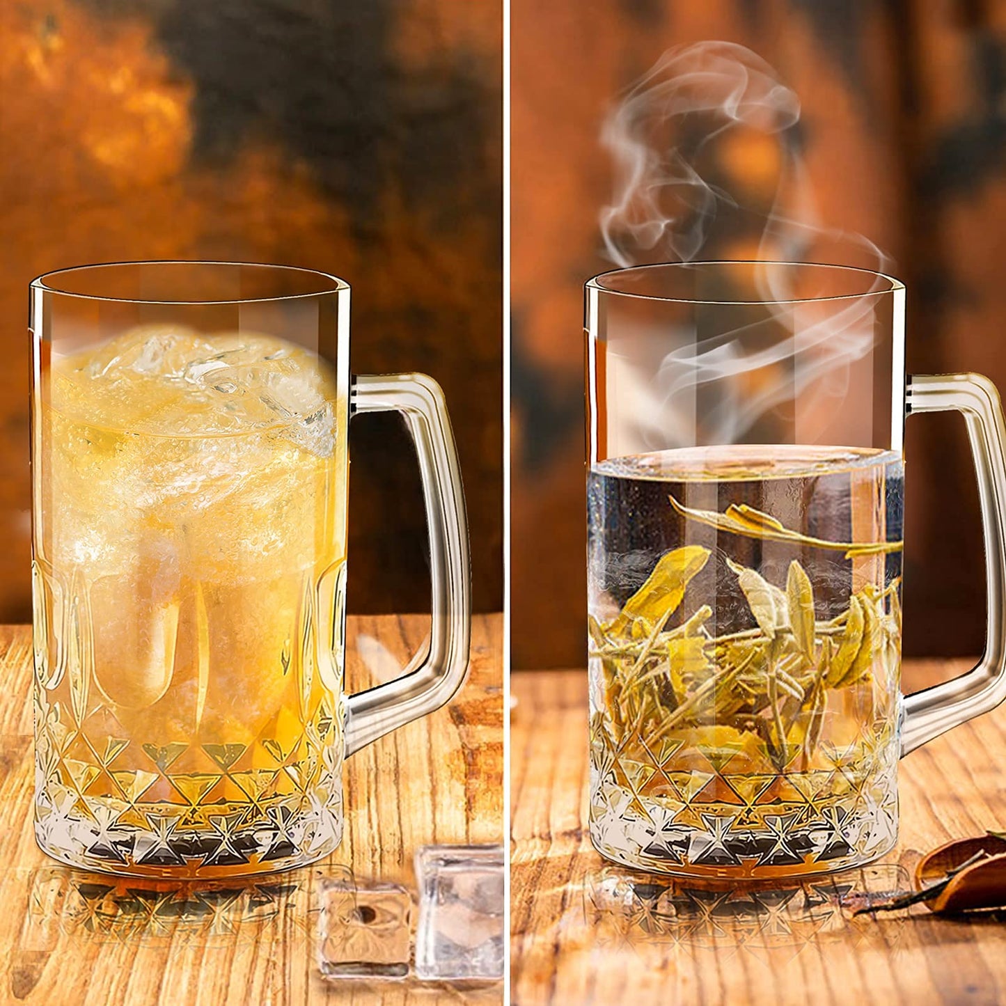 20 OZ Bierkrüge, große, klare deutsche Biergläser mit Henkel für Männer, 2er-Set