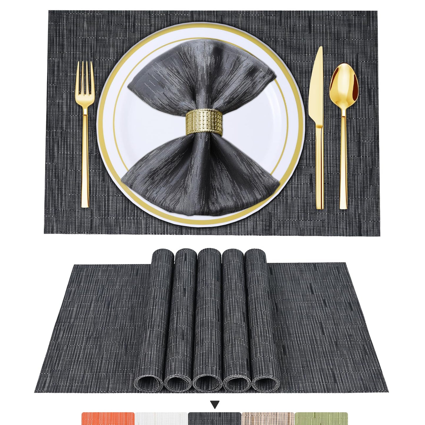 Tischsets 6er-Set, gewebtes Vinyl-Tischset für Esstisch, waschbar, abwischbar, Küchentischsets, strapazierfähige Tischsets für drinnen und draußen, 01 Beige, 6 Stück