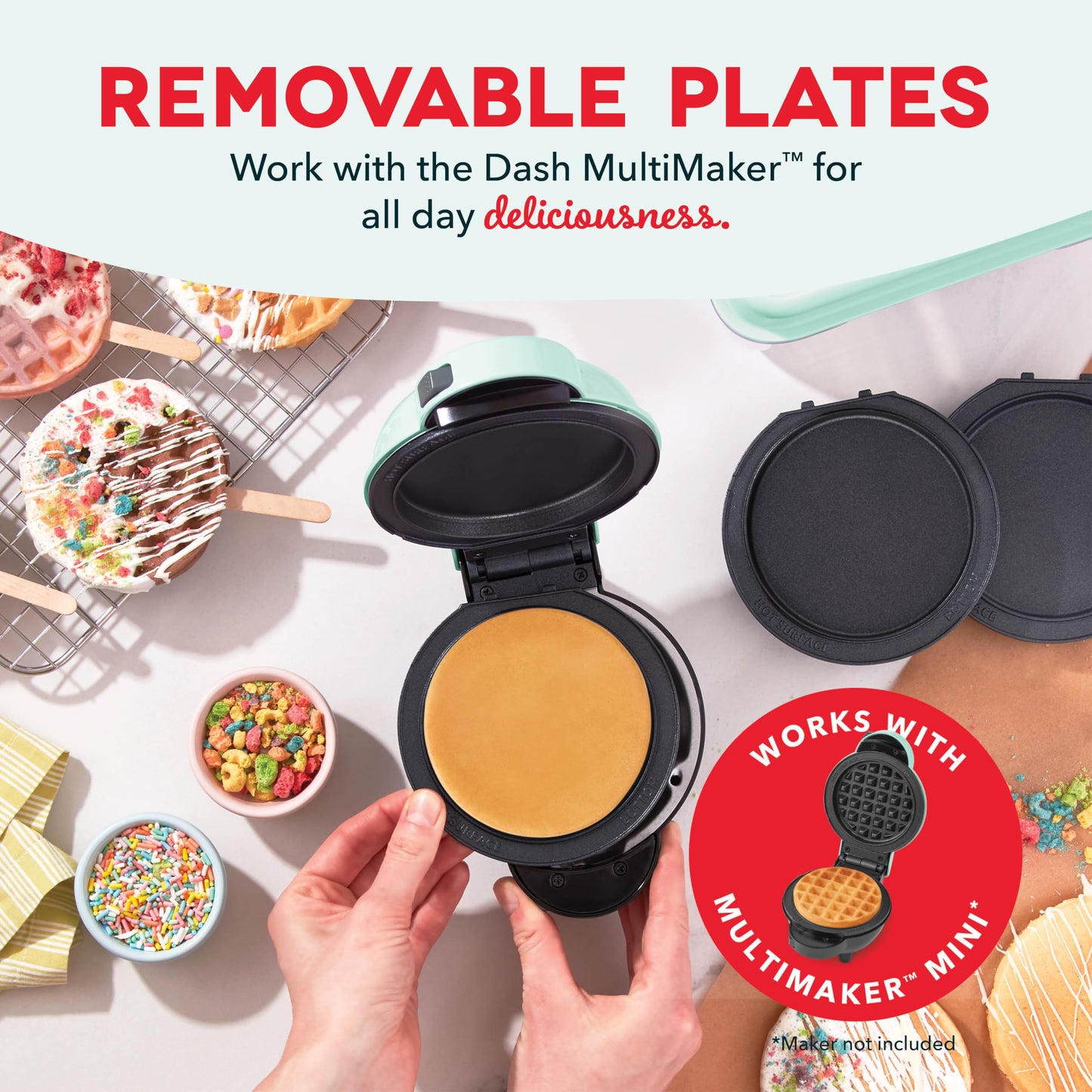 DASH Multimaker Mini System Two 4” Nonstick Removable Waffle Plates (Gingerbread & Snowflake) - 2Pc Plate Pack for Waffle Iron & Griddle, Compatible with Dash MultiMaker Mini System, Nonstick Surface