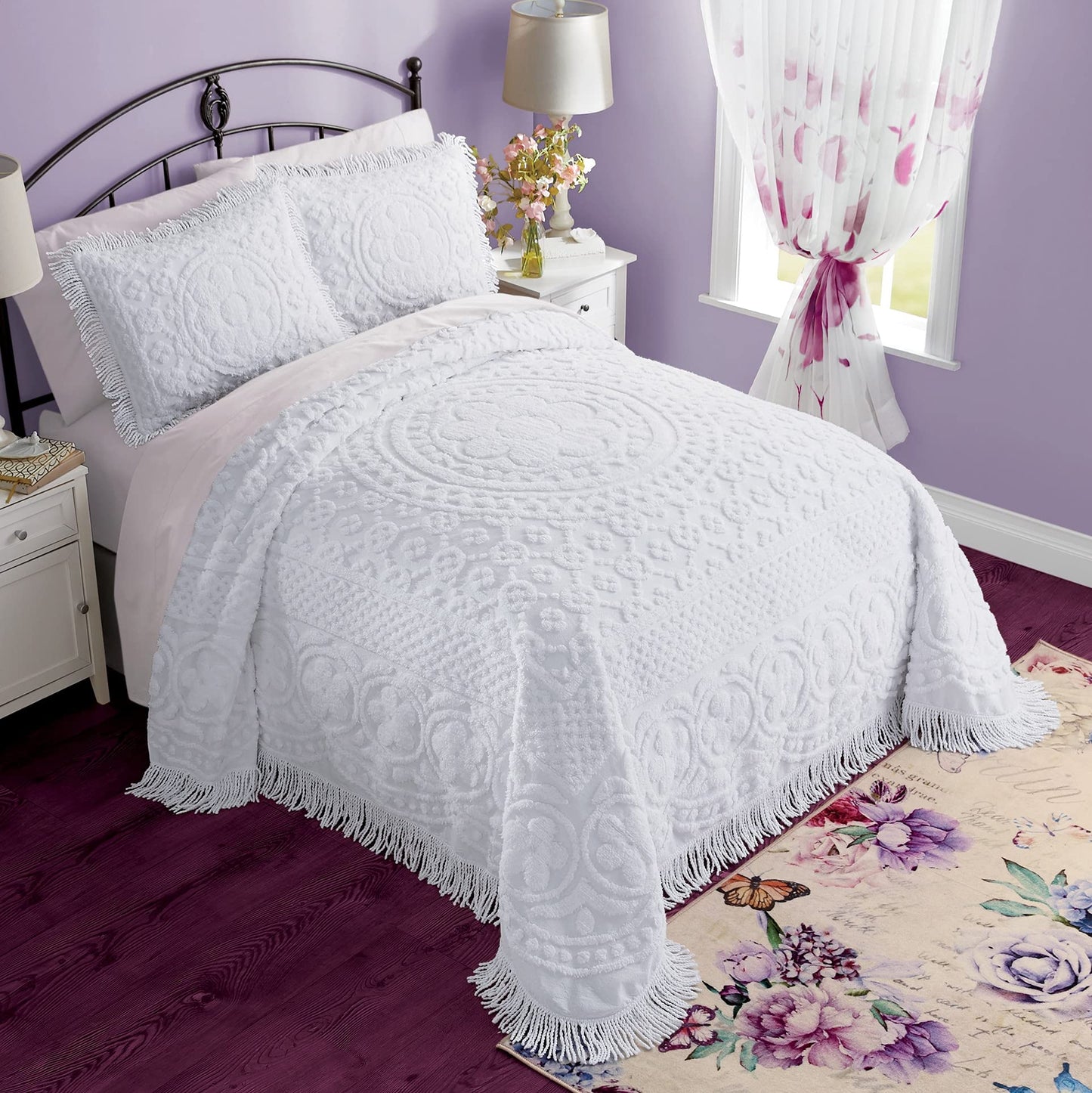 Montgomery Ward Emily Tagesdecke aus Chenille mit Blumenmuster, weiche Baumwolldecke, Steppdecke in Kingsize-Größe in Blush – luxuriöse Hotelbettwäsche, Tagesdecke für Kingsize-Betten (Blush, Kingsize)