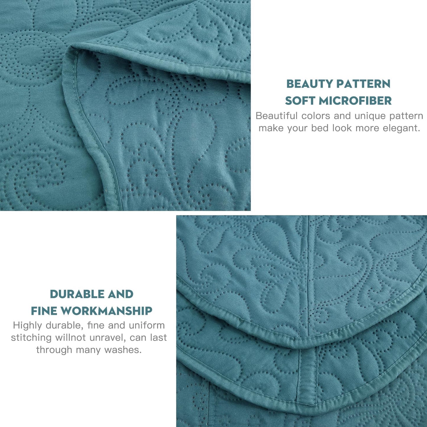 Oversized King Bedspread 128x120 Extra Wide, Paisley Pattern Design, Lightweight Bedding Cover, Reversible, 5 Piece, 100% Microfiber, King/Cal King, Pure White