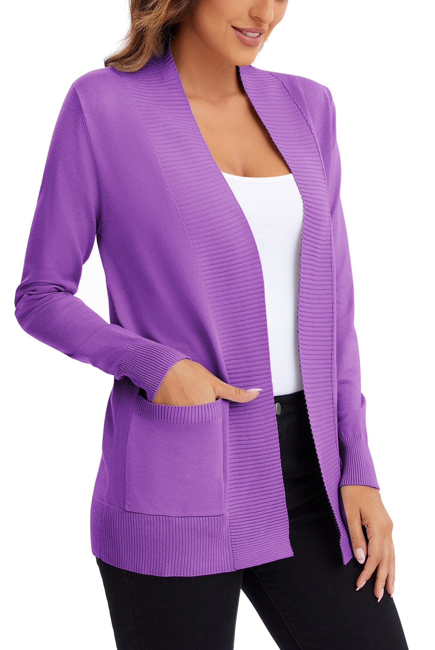 Urban CoCo Leichter Strickjacke für Damen mit offener Vorderseite, lange Ärmel, mit Tasche