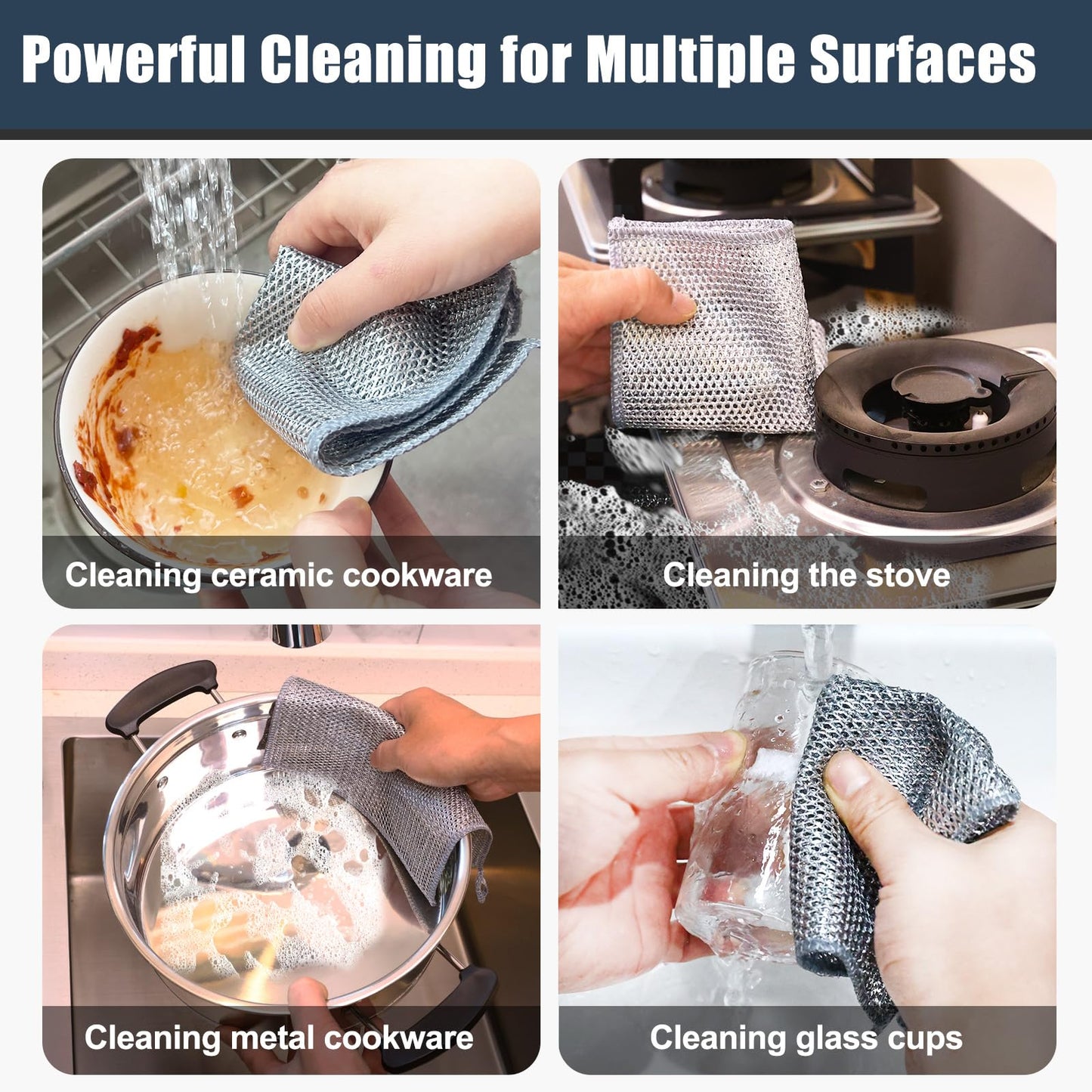 Navona 18 Pcs New Upgrade Steel Wire Dishcloth,Double-Layer Steel Wire Cleaning Cloth,Powerful Cleaning Non-Scratch Wire Dishcloth Rag for Cookware, Sinks, Dishes, Stove Tops, Small