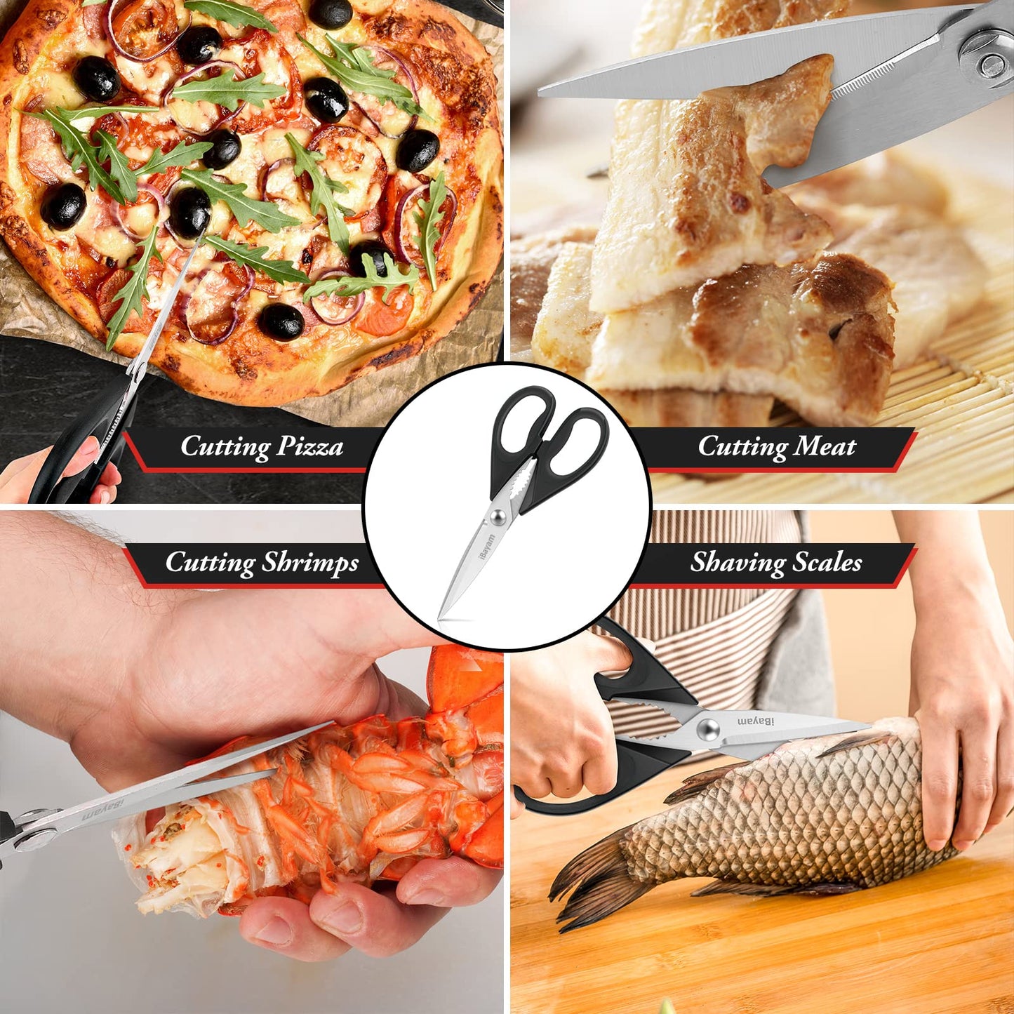 iBayam Küchenschere, Allzweck-Küchenschere, strapazierfähig, Küchen-Kochutensilien-Set, Kochutensilien, Fleisch- und Geflügelschere, spülmaschinenfeste Lebensmittel-Kochschere, Allzweckschere aus Edelstahl, Küchengeschenke