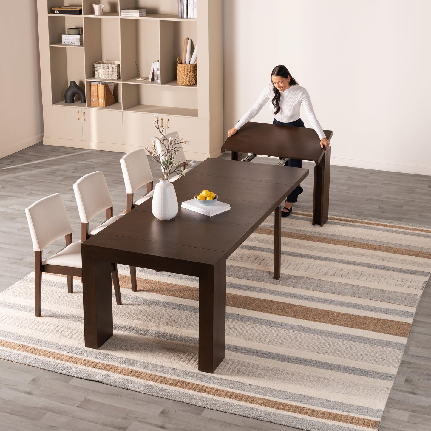 Transformer Table Esstisch-Set für 4 bis 12, ausziehbarer Esstisch aus Holz mit ausziehbarer Bank, Möbel für kleine Räume, Küchentisch-Set (Dunkelgrau, Tisch + Bank)