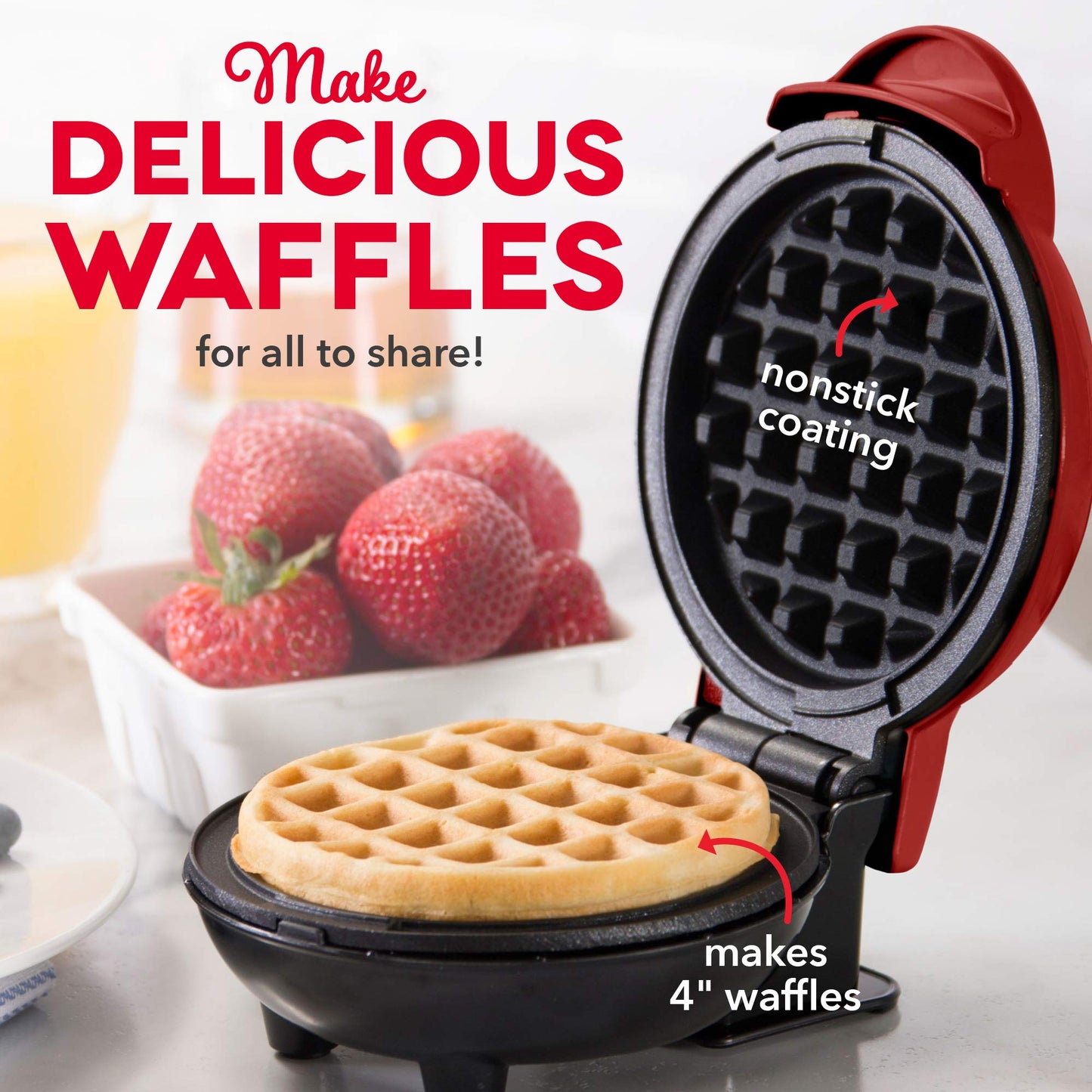 DASH Mini Maker for Individual Waffles, Hash Browns, Keto Chaffles with Easy to Clean, Non-Stick Surfaces, 4 Inch, White Pineapple