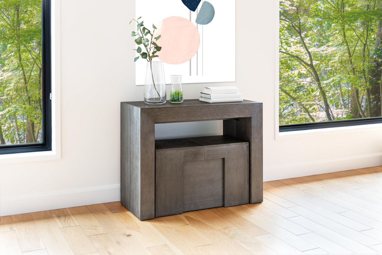 Transformer Table Esstisch-Set für 4 bis 12, ausziehbarer Esstisch aus Holz mit ausziehbarer Bank, Möbel für kleine Räume, Küchentisch-Set (Dunkelgrau, Tisch + Bank)
