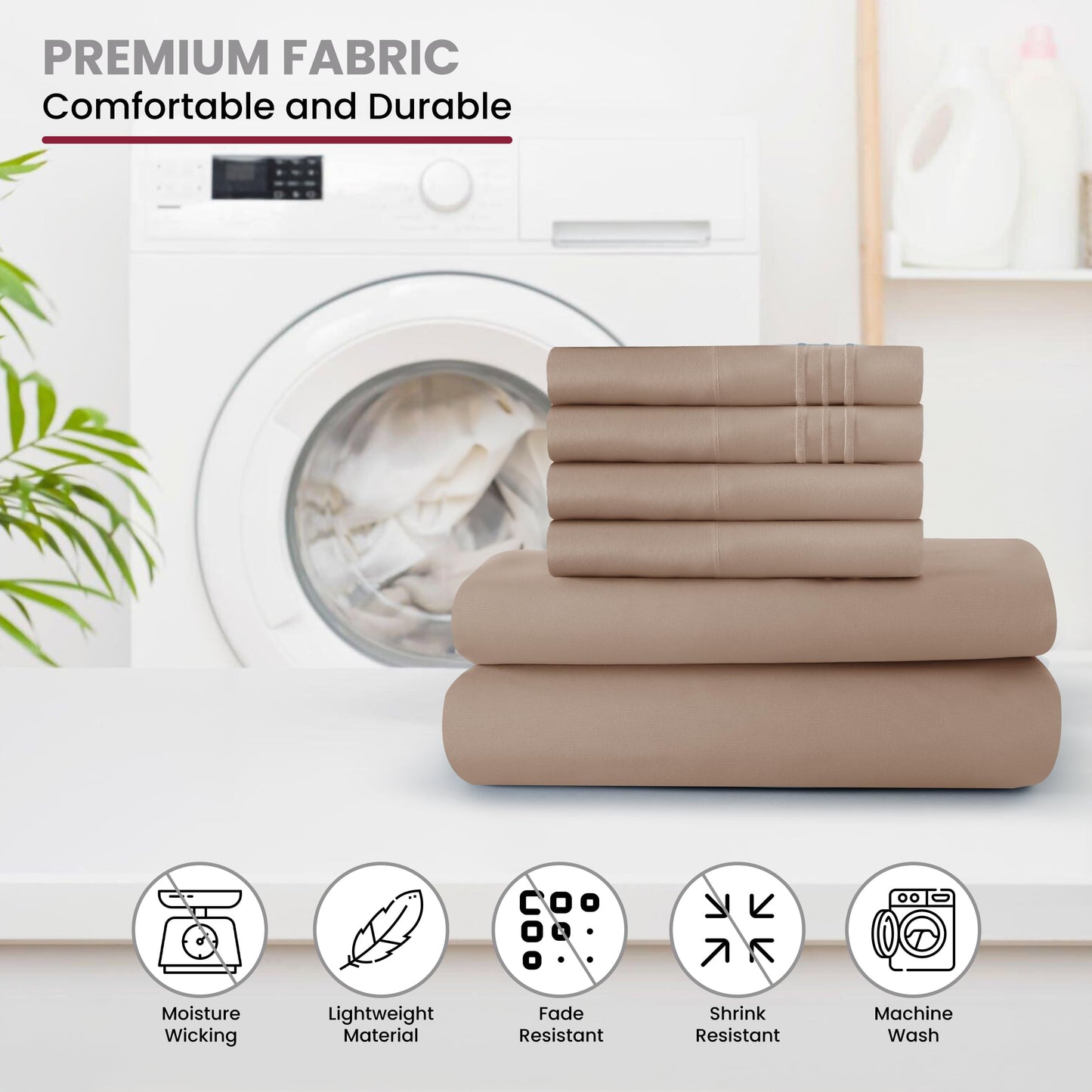 LUX Decor Paisley King-Bettlaken-Set, 6-teilig, weiche, knitterfreie Mikrofaser-Bettlaken – luxuriös bedruckte Bettlaken, inklusive Bettlaken, Spannbettlaken mit tiefen Taschen und 4 Kissenbezügen – Taupe