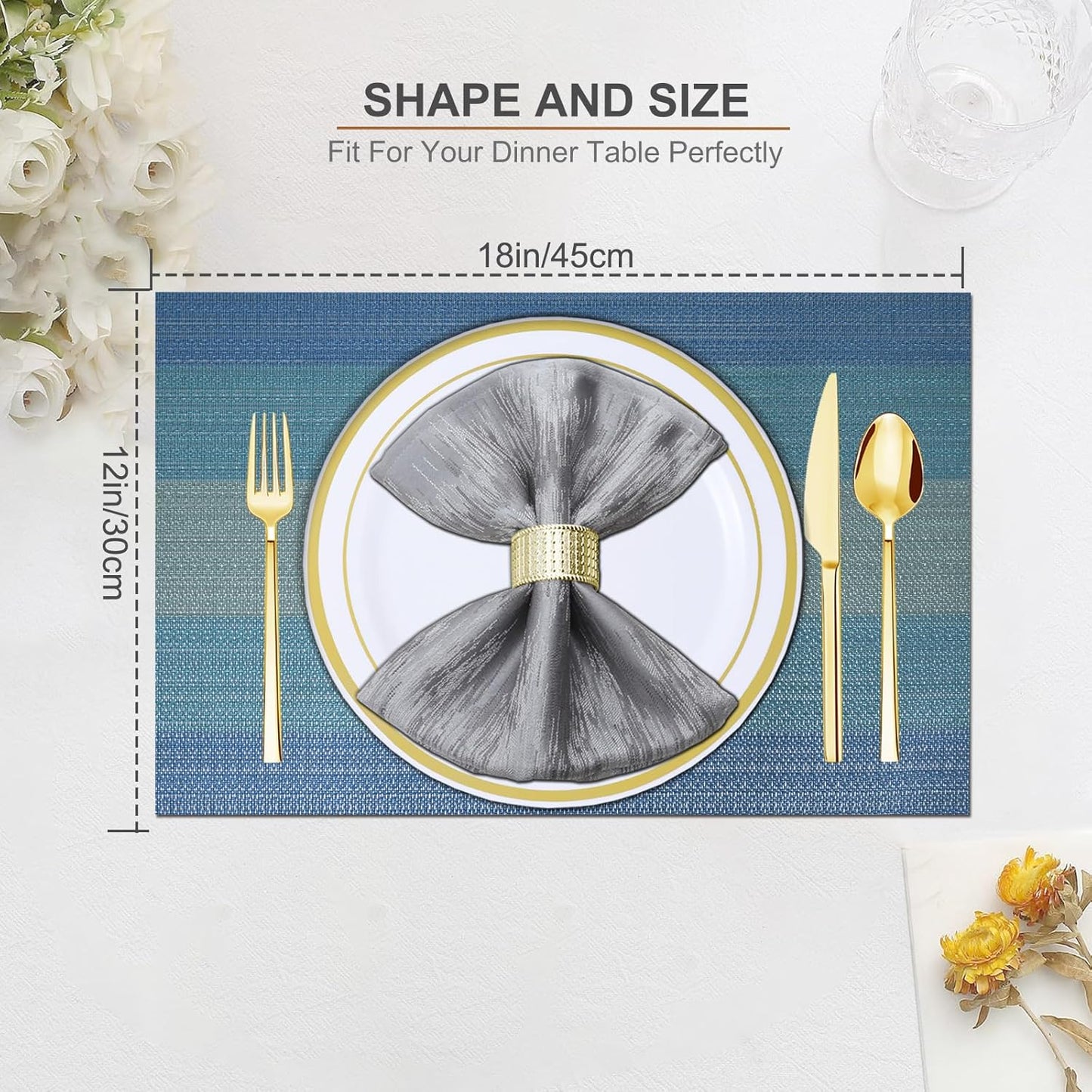 Tischsets 6er-Set, gewebtes Vinyl-Tischset für Esstisch, waschbar, abwischbar, Küchentischsets, strapazierfähige Tischsets für drinnen und draußen, 01 Beige, 6 Stück