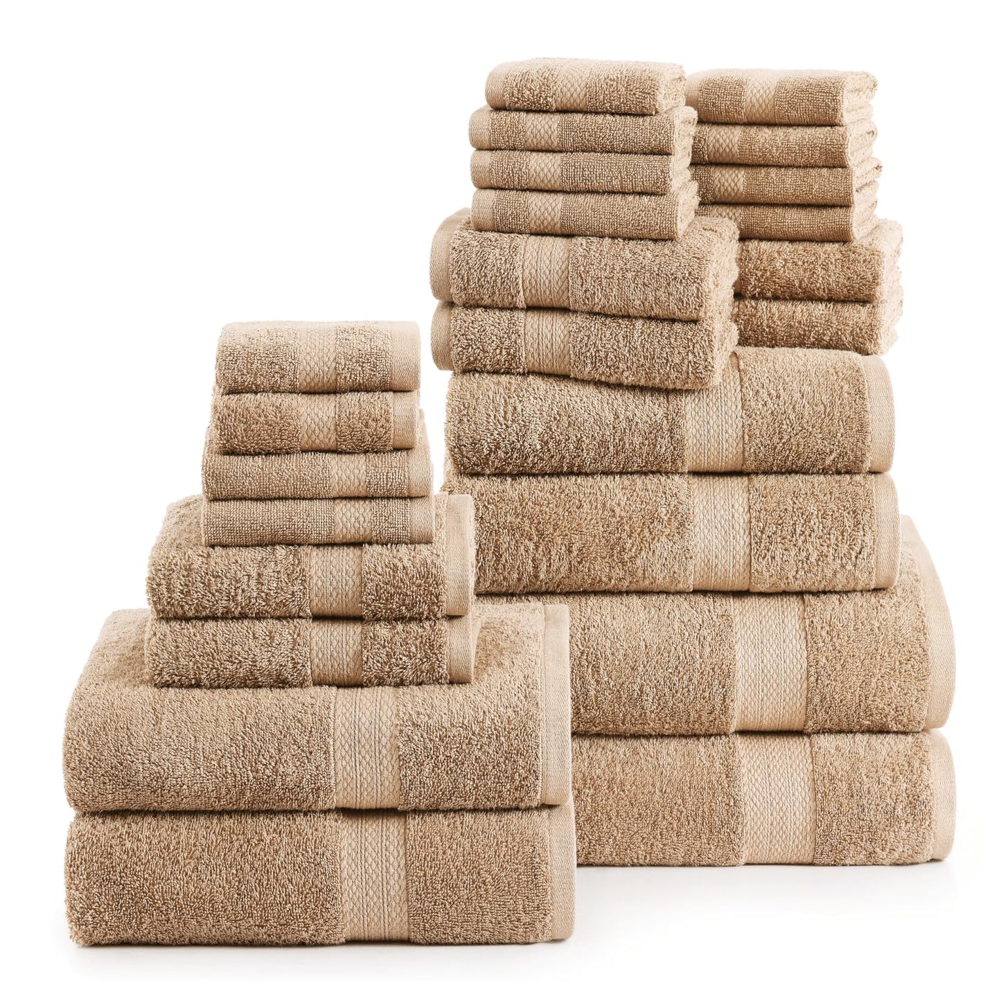 LANE LINEN 24-teiliges Badezimmerhandtuch-Set – 100 % Baumwolle, Badetuch-Sets, 4 Badetücher extragroß, 2 Badelaken, 6 Handtücher fürs Badezimmer, 8 Waschlappen, 4 Fingerkuppen-Handtücher – weiße Handtücher