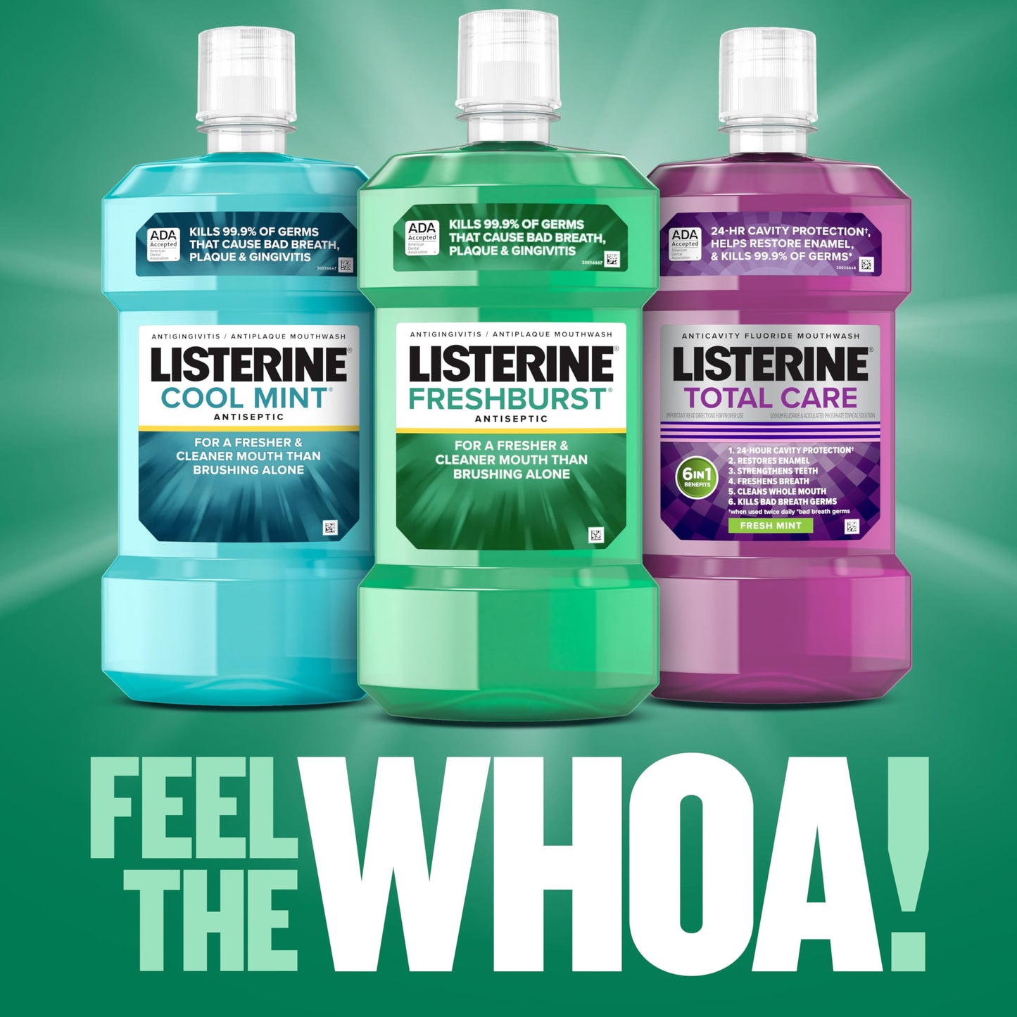 Listerine Freshburst Antiseptic Mouthwash for Bad Breath, Kills 99% of Germs That Cause Bad Breath & Fight Plaque & Gingivitis, ADA Accepted Mouthwash, Spearmint, 1 L