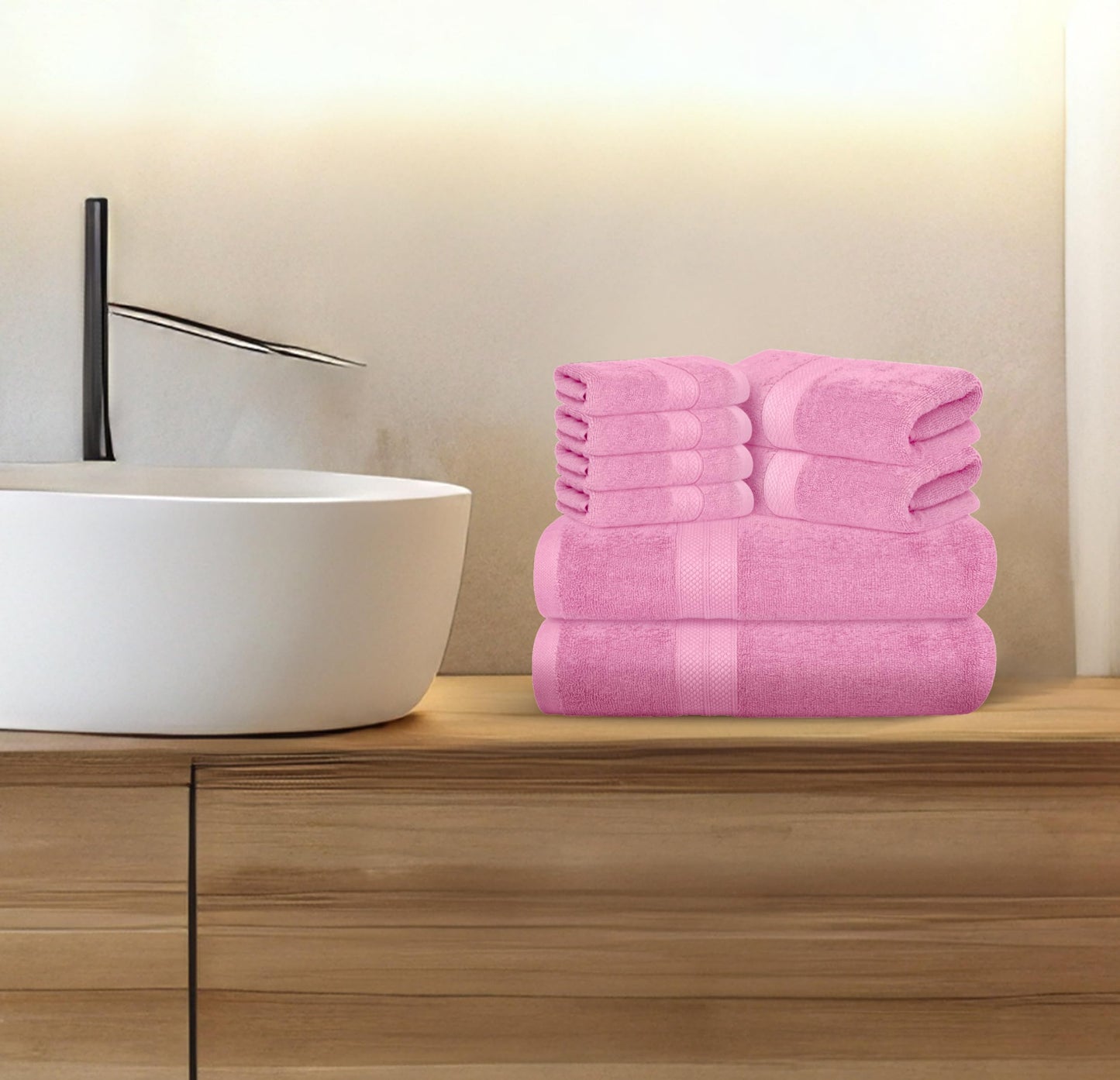 Avalon Towels Luxury 8 Piece Towels Set, 2 Bath Towels, 2 Hand Towels and 4 Washcloths, 600 GSM 100% Ring Spun Cotton Highly Absorbent Bathroom Towel Set, Ideal for Hotel, Spa and Gym (Pink)