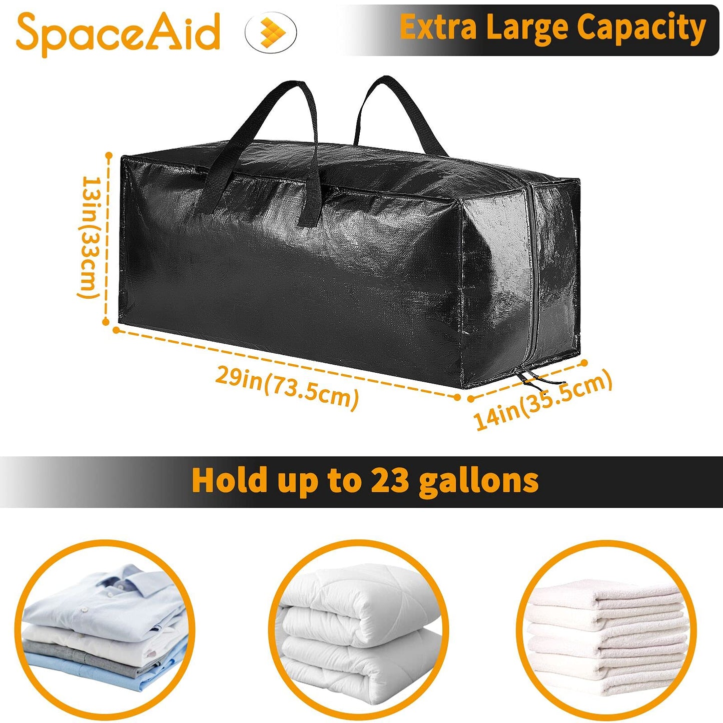 SpaceAid Strapazierfähige Umzugstaschen, extragroße Aufbewahrungstaschen mit Rucksackgurten, starken Griffen und Reißverschlüssen, Alternative zu Umzugskartons, Verpackungs- und Umzugszubehör, Schwarz (10er-Pack)