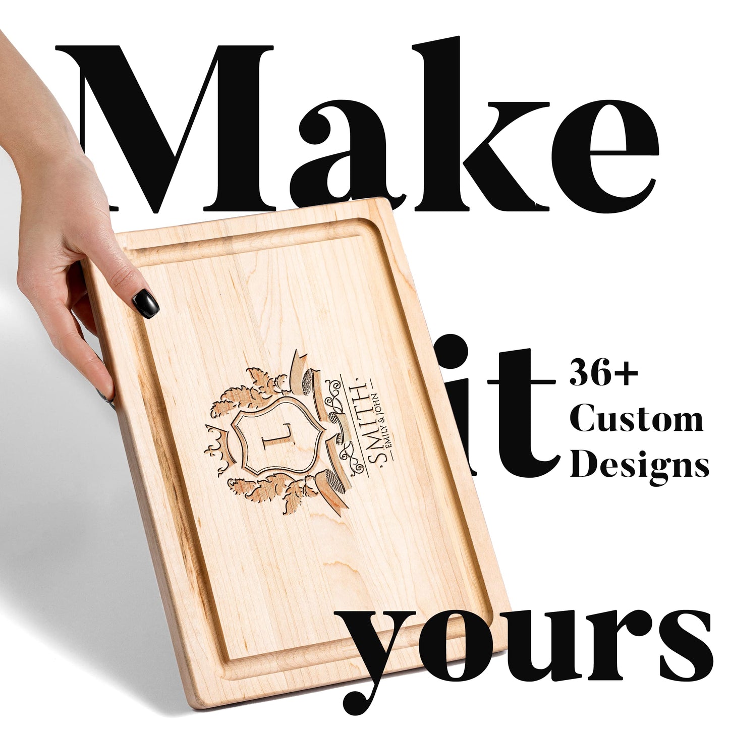 Personalisiertes Walnuss-Schneidebrett mit Untersetzern, Mineralöl und Geschenkverpackung erhältlich – Gestalten Sie Ihr eigenes Schneidebrett, hergestellt in den USA (Design 22, 3. Walnuss 17"x11")