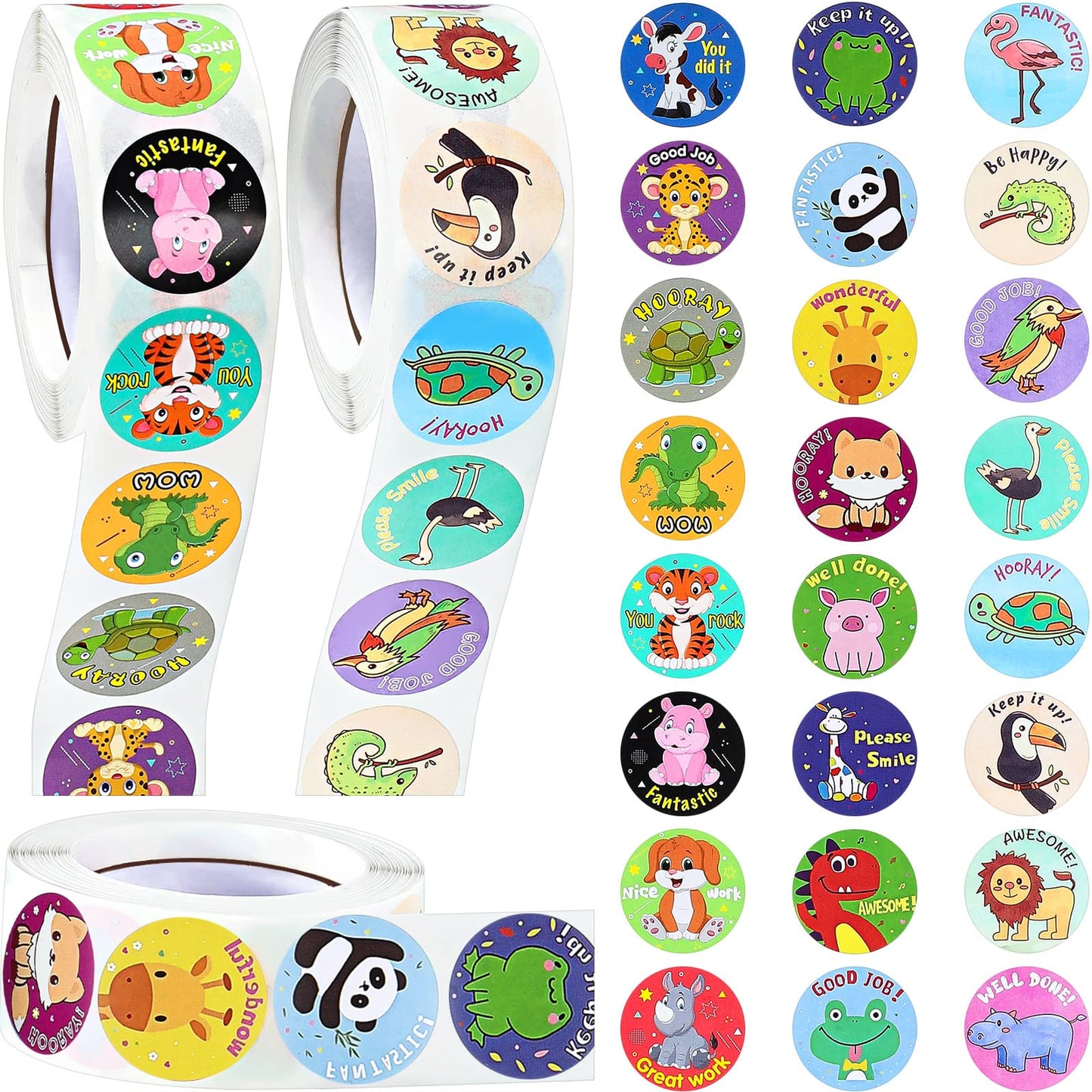 Outus 3 Rolls Motivational Stickers for Kids, 1500 Pcs Inspirational Cartoon Reward Stickers Teacher Supplies for Potty Training School Classroom Students Prizes, 24 Designs(Vivid Style)