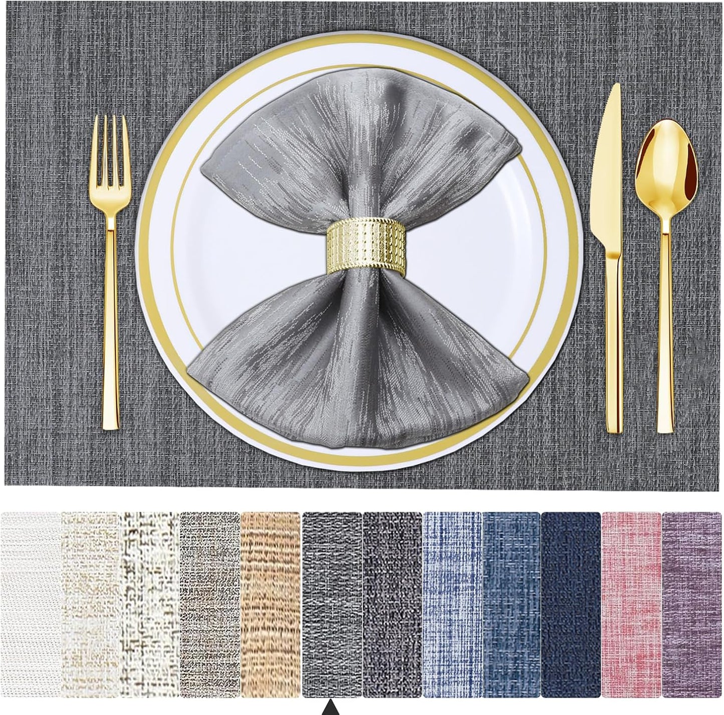 Tischsets 6er-Set, gewebtes Vinyl-Tischset für Esstisch, waschbar, abwischbar, Küchentischsets, strapazierfähige Tischsets für drinnen und draußen, 01 Beige, 6 Stück