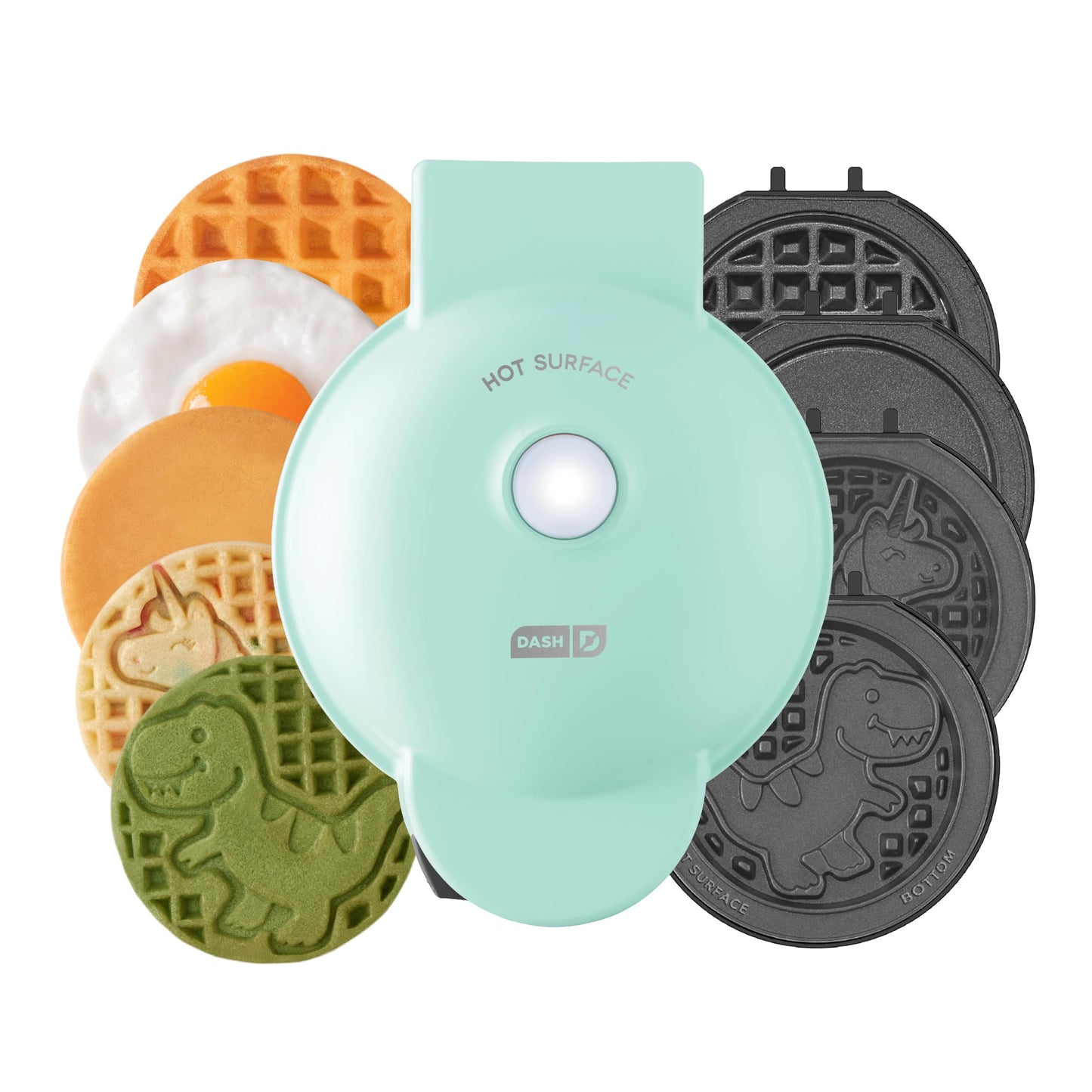 DASH Holiday Multimaker Mini System - Waffle Maker with Six 4” Removable Holiday Plates: Waffle Iron & Griddle, 4-in-1 Mini Waffle Maker for Kids and Families – Nonstick Surface, Santa Waffle (Red)