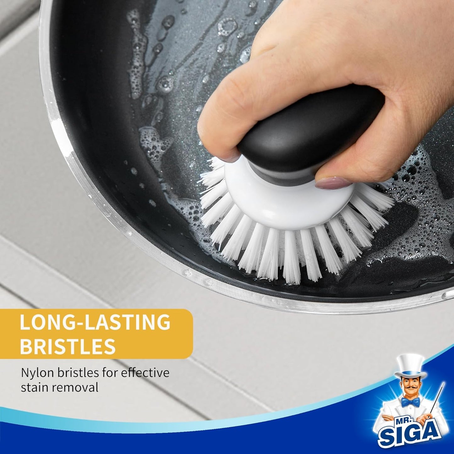 MR.SIGA Geschirr-Scheuerbürste, Palm Brush Dish Scrubber mit ergonomischem Griff, Küchenbürsten für Geschirr, weiß, 2 Stück