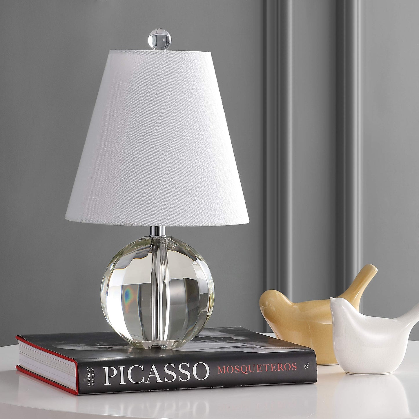 JONATHAN Y JYL2079A Goddard 16" Kristallkugel/Metall LED-Tischlampe, glamouröse Übergangs-Nachttischlampe für Schlafzimmer, Wohnzimmer, Büro, College, Bücherregal, LED-Glühbirne enthalten, klar