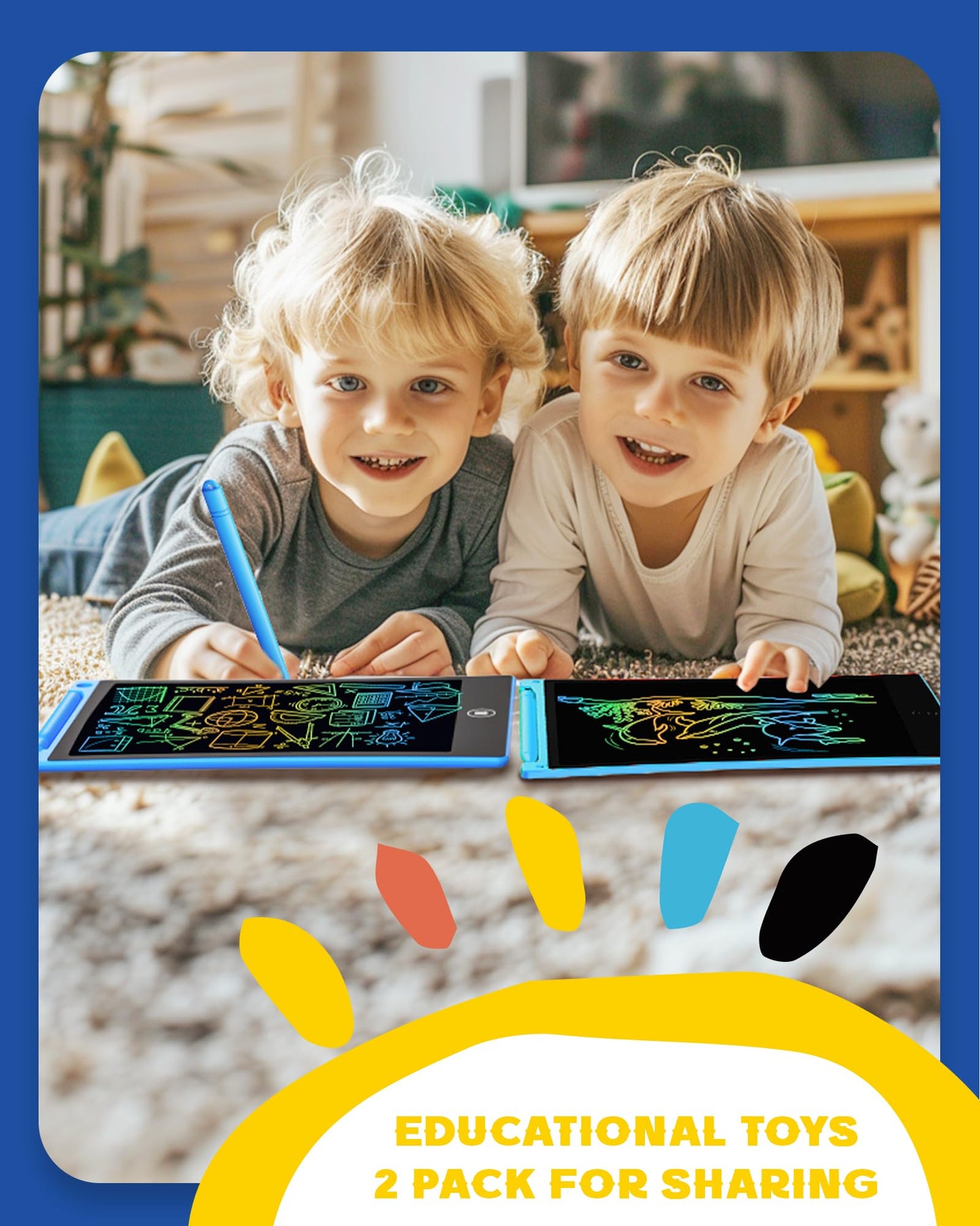 bravokids 2 Pack LCD Writing Tablet with Stylus, 8.5 inch Colorful Doodle Board Drawing Pad for Kids, Travel Games Activity Learning Toys, Birthday Gift for Age 3 4 5 6 7 8 Year Old Boys Girls