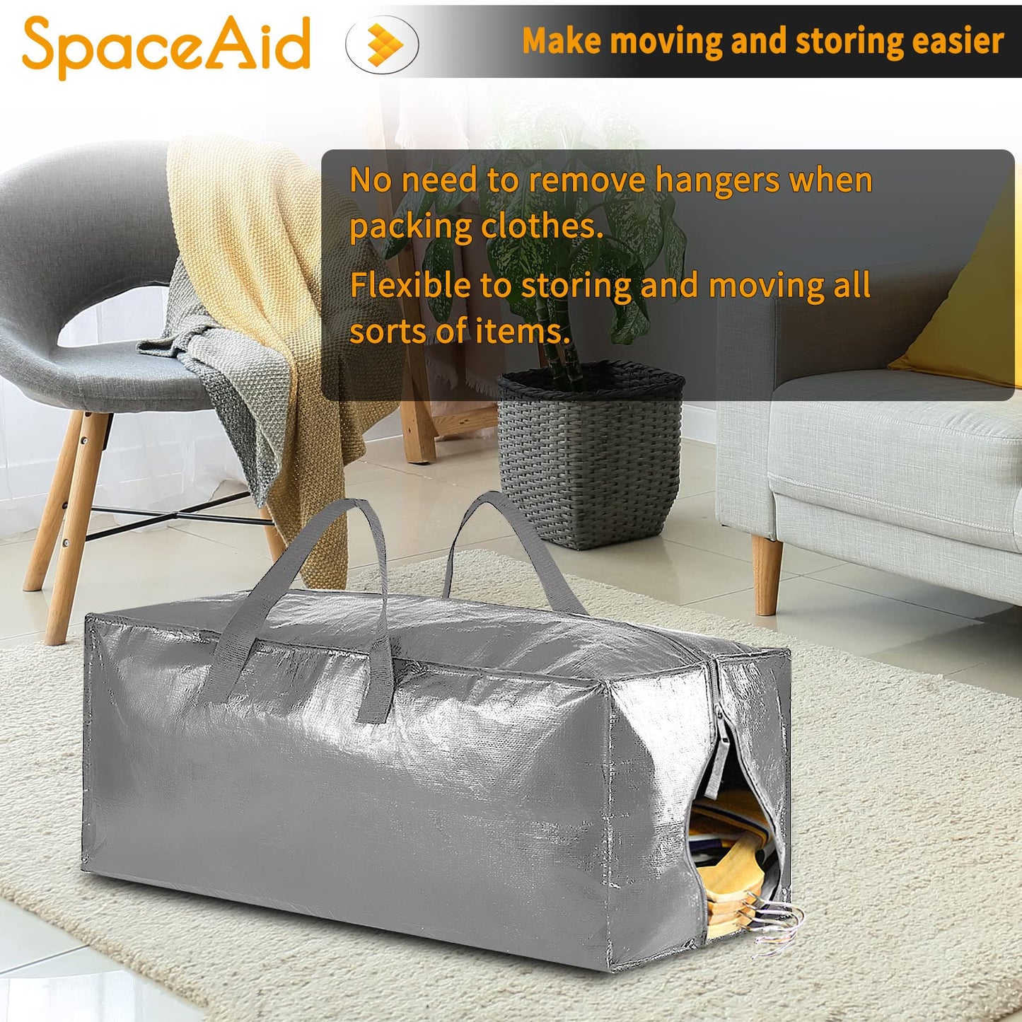 SpaceAid Strapazierfähige Umzugstaschen, extragroße Aufbewahrungstaschen mit Rucksackgurten, starken Griffen und Reißverschlüssen, Alternative zu Umzugskartons, Verpackungs- und Umzugszubehör, Schwarz (10er-Pack)