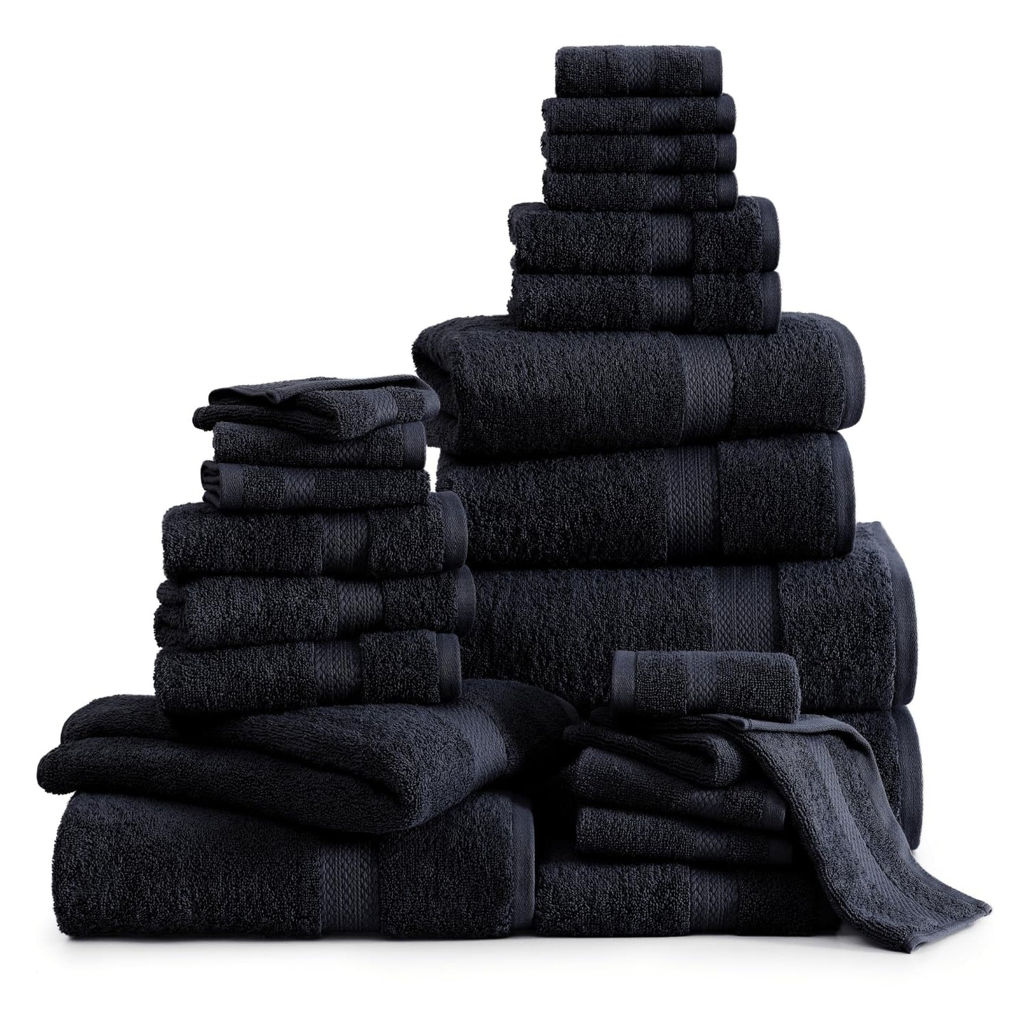 LANE LINEN 24-teiliges Badezimmerhandtuch-Set – 100 % Baumwolle, Badetuch-Sets, 4 Badetücher extragroß, 2 Badelaken, 6 Handtücher fürs Badezimmer, 8 Waschlappen, 4 Fingerkuppen-Handtücher – weiße Handtücher