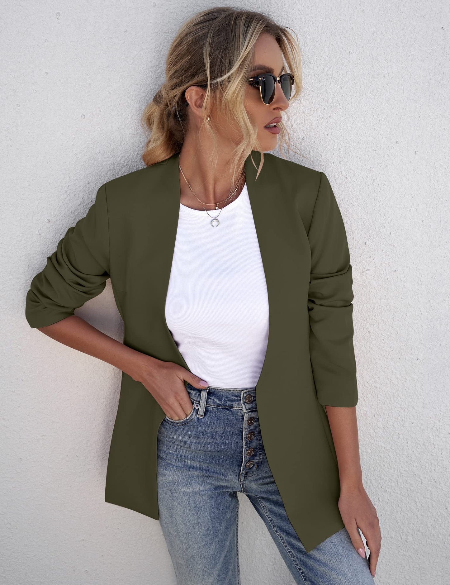GRAPENT Damen Blazer mit offener Vorderseite, Business, Freizeit, Taschen, für die Arbeit im Büro