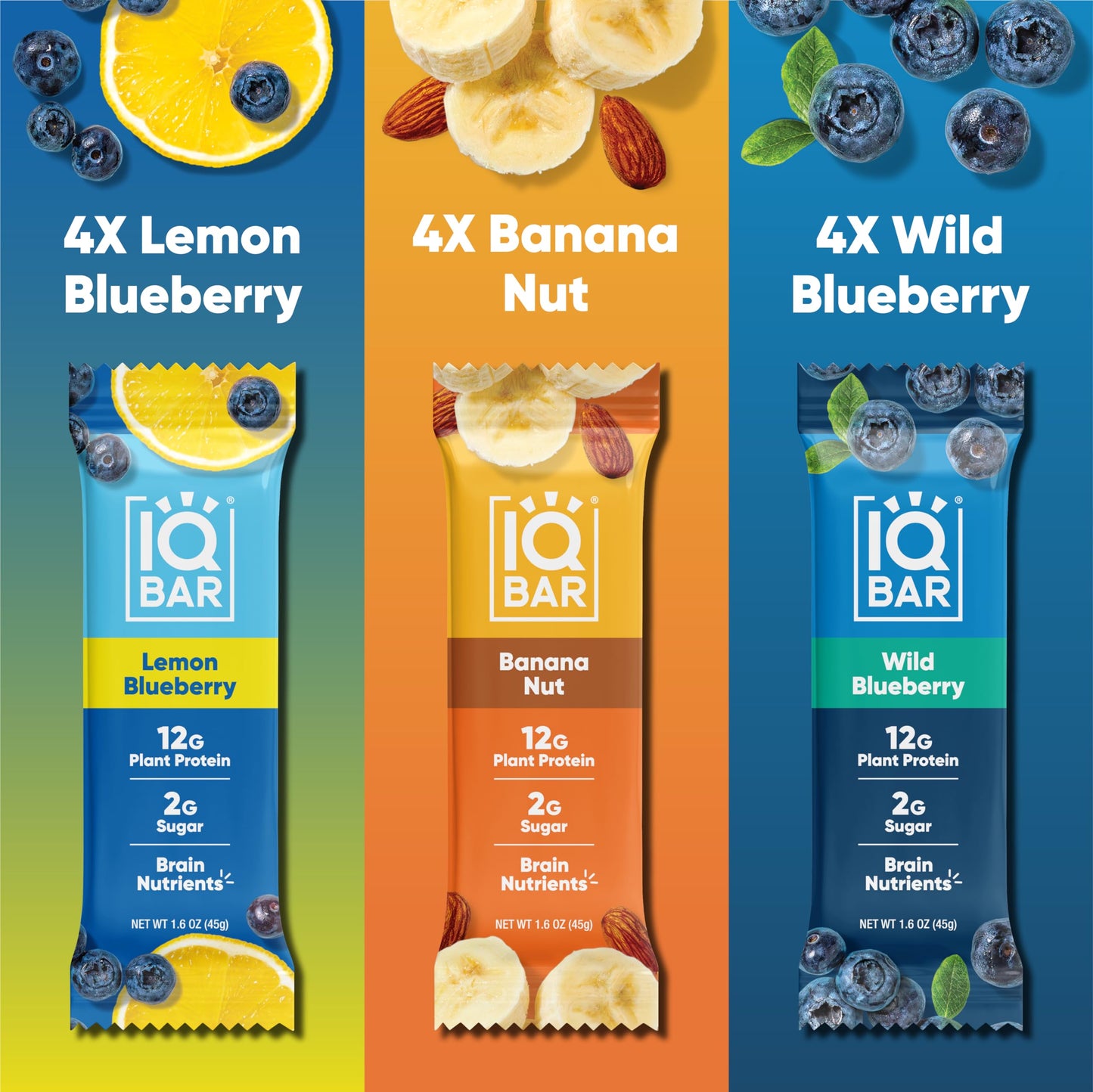 IQBAR Brain and Body Plant Protein Bars - 7 Bar Sampler Pack - Gluten Free, High Fiber, Vegan Snacks - Low Sugar Meal Replacement