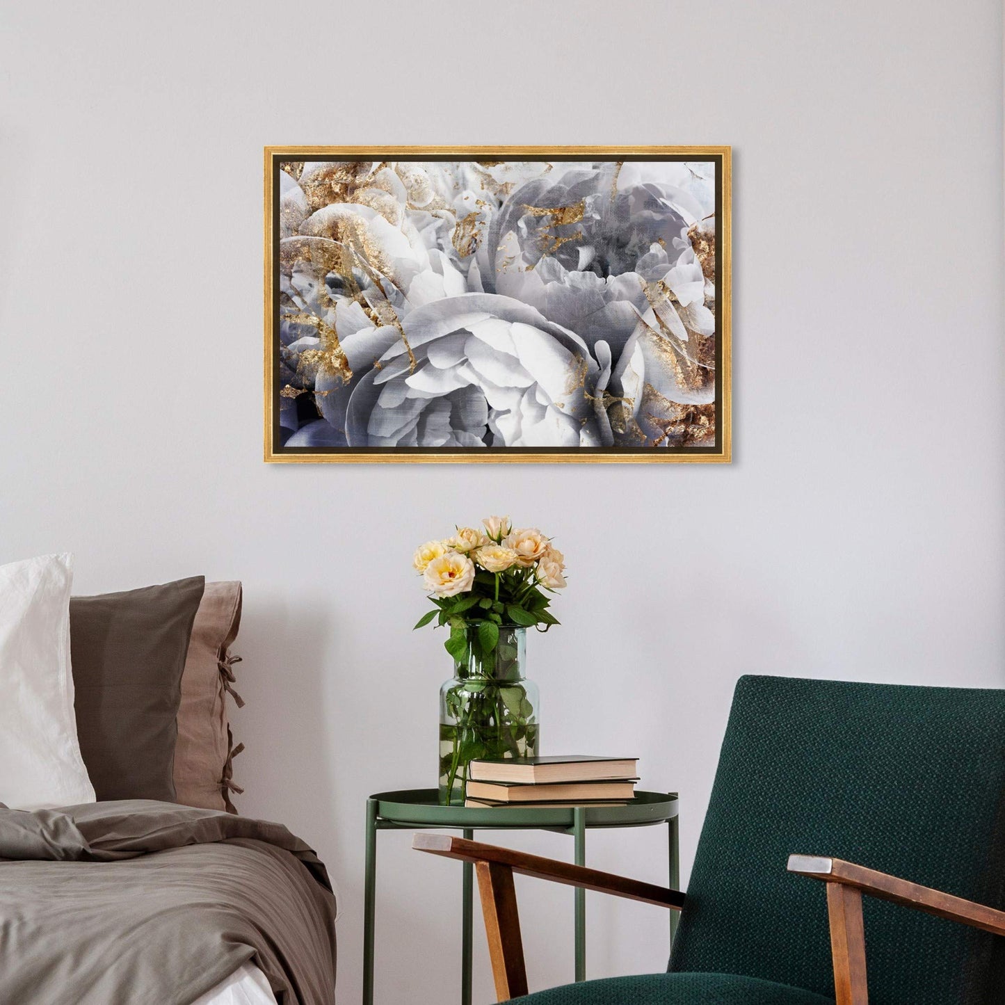 The Oliver Gal Artist Co. Floral and Botanical Wall Art Canvas Prints 'Her Peony Garden' Home Décor, 15" x 10", Gold, White