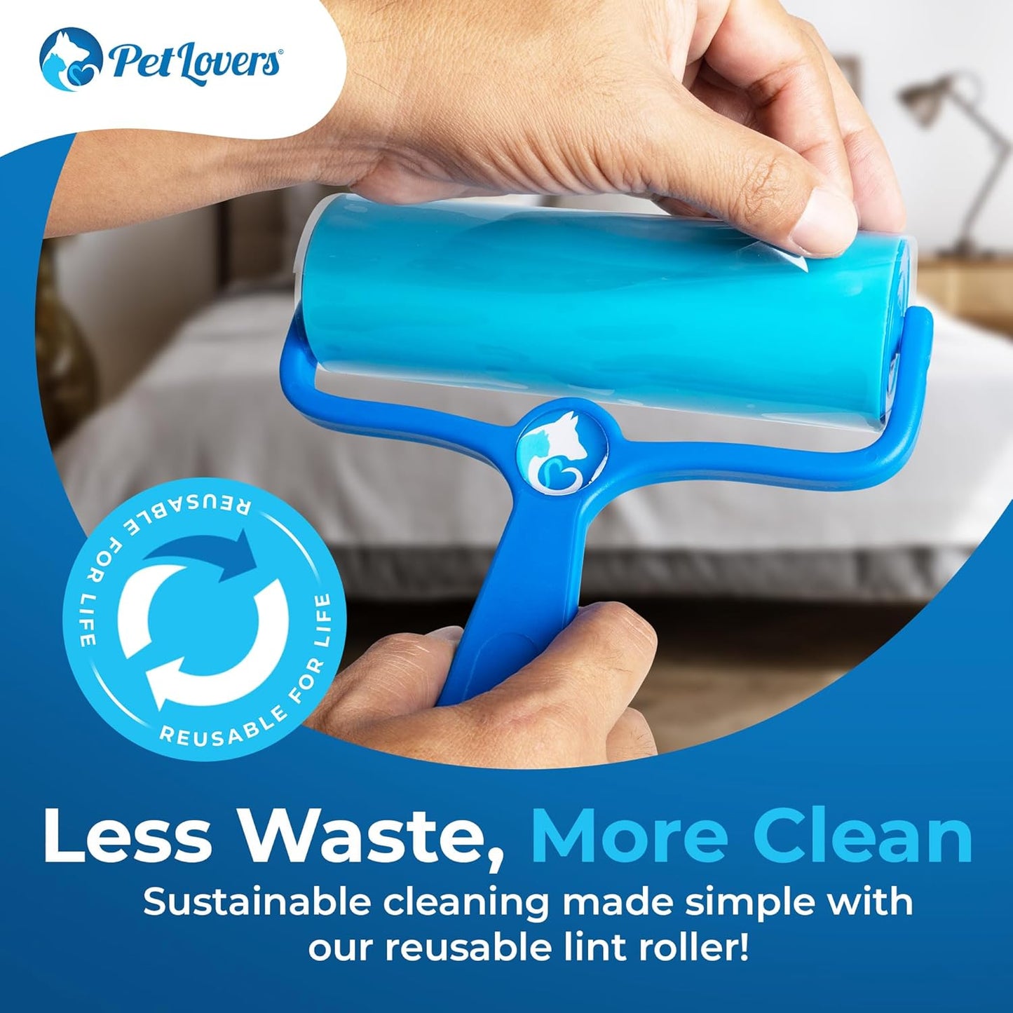 PetLovers 6.3" Mega EzRoll Reusable Lint Roller - Sticky for Life Multi-Purpose Pet Hair, Dust, & Lint Remover for Clothing, Upholstery, & Cars - Sustainable, Washable & Efficient
