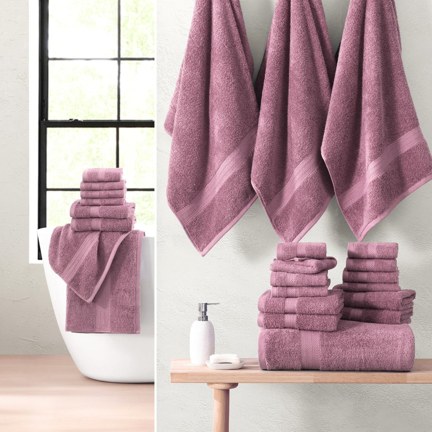 LANE LINEN 24-teiliges Badezimmerhandtuch-Set – 100 % Baumwolle, Badetuch-Sets, 4 Badetücher extragroß, 2 Badelaken, 6 Handtücher fürs Badezimmer, 8 Waschlappen, 4 Fingerkuppen-Handtücher – weiße Handtücher
