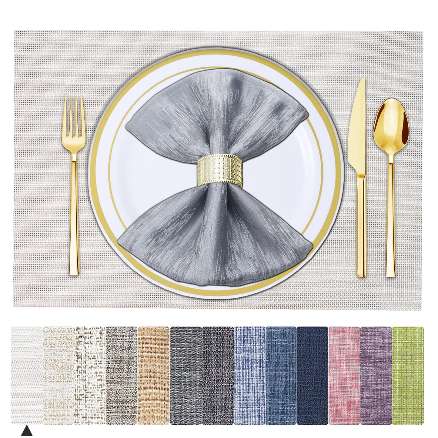 Tischsets 6er-Set, gewebtes Vinyl-Tischset für Esstisch, waschbar, abwischbar, Küchentischsets, strapazierfähige Tischsets für drinnen und draußen, 01 Beige, 6 Stück