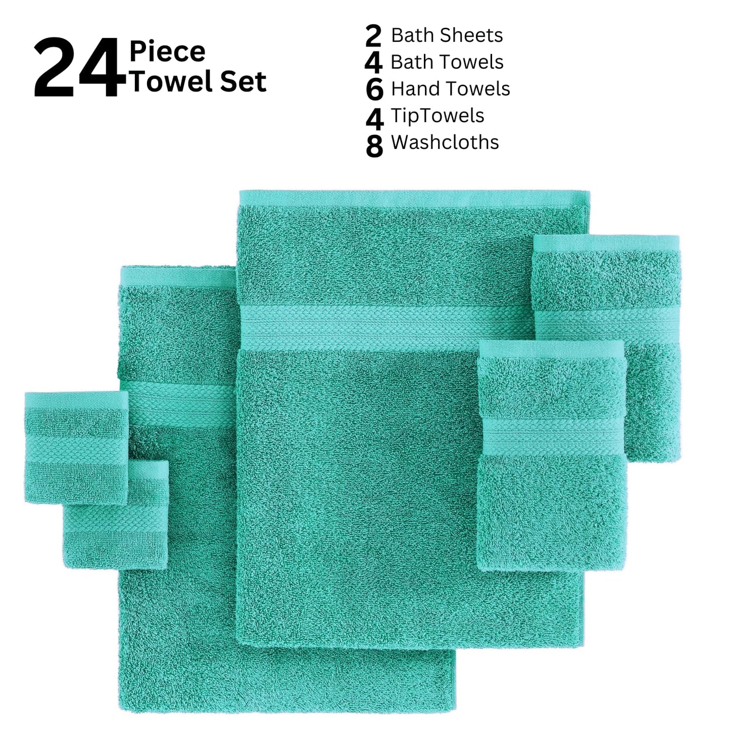 LANE LINEN 24-teiliges Badezimmerhandtuch-Set – 100 % Baumwolle, Badetuch-Sets, 4 Badetücher extragroß, 2 Badelaken, 6 Handtücher fürs Badezimmer, 8 Waschlappen, 4 Fingerkuppen-Handtücher – weiße Handtücher