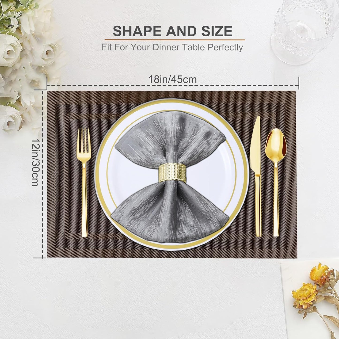 Tischsets 6er-Set, gewebtes Vinyl-Tischset für Esstisch, waschbar, abwischbar, Küchentischsets, strapazierfähige Tischsets für drinnen und draußen, 01 Beige, 6 Stück