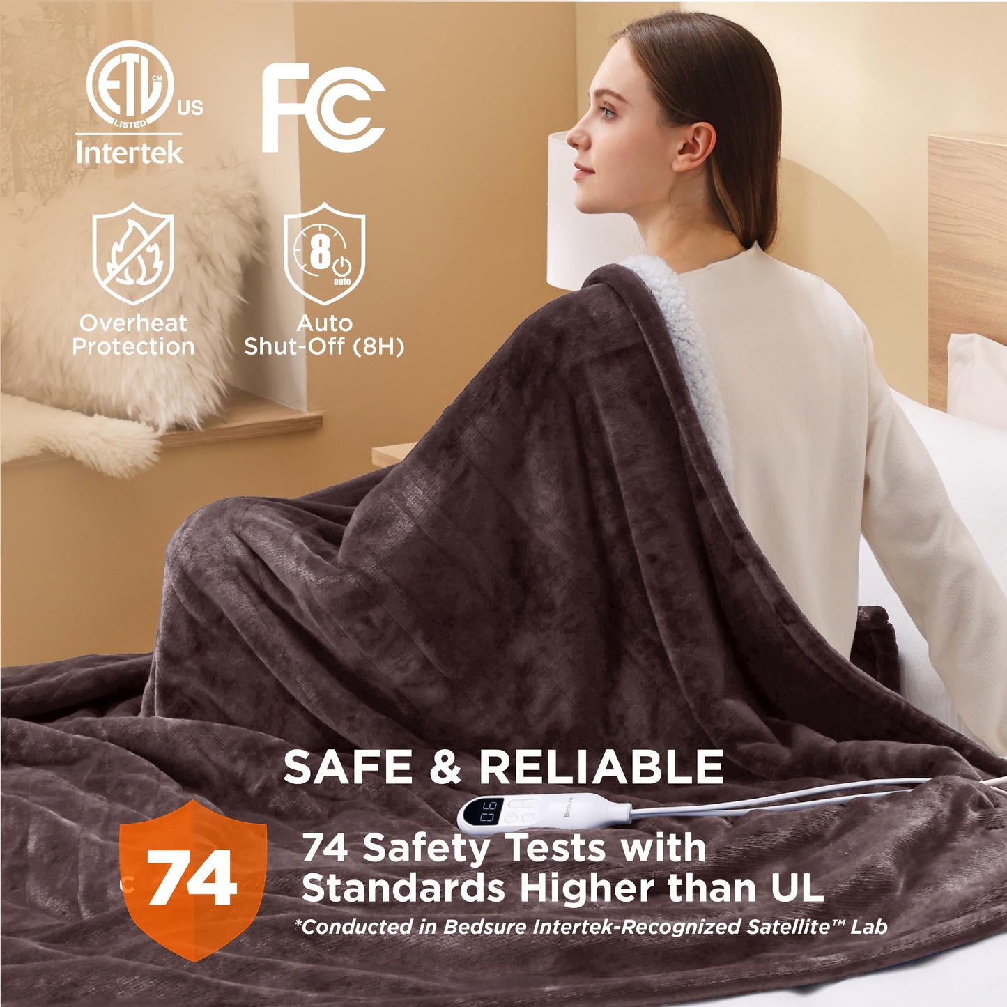 Electric Heated Blanket/Throw - Seamless Flannel Electric Blanket, Heating Blanket with 4 Time Settings & 6 Heat Settings, Warm Blanket Gift for Grandma (50x60 inches, Black)