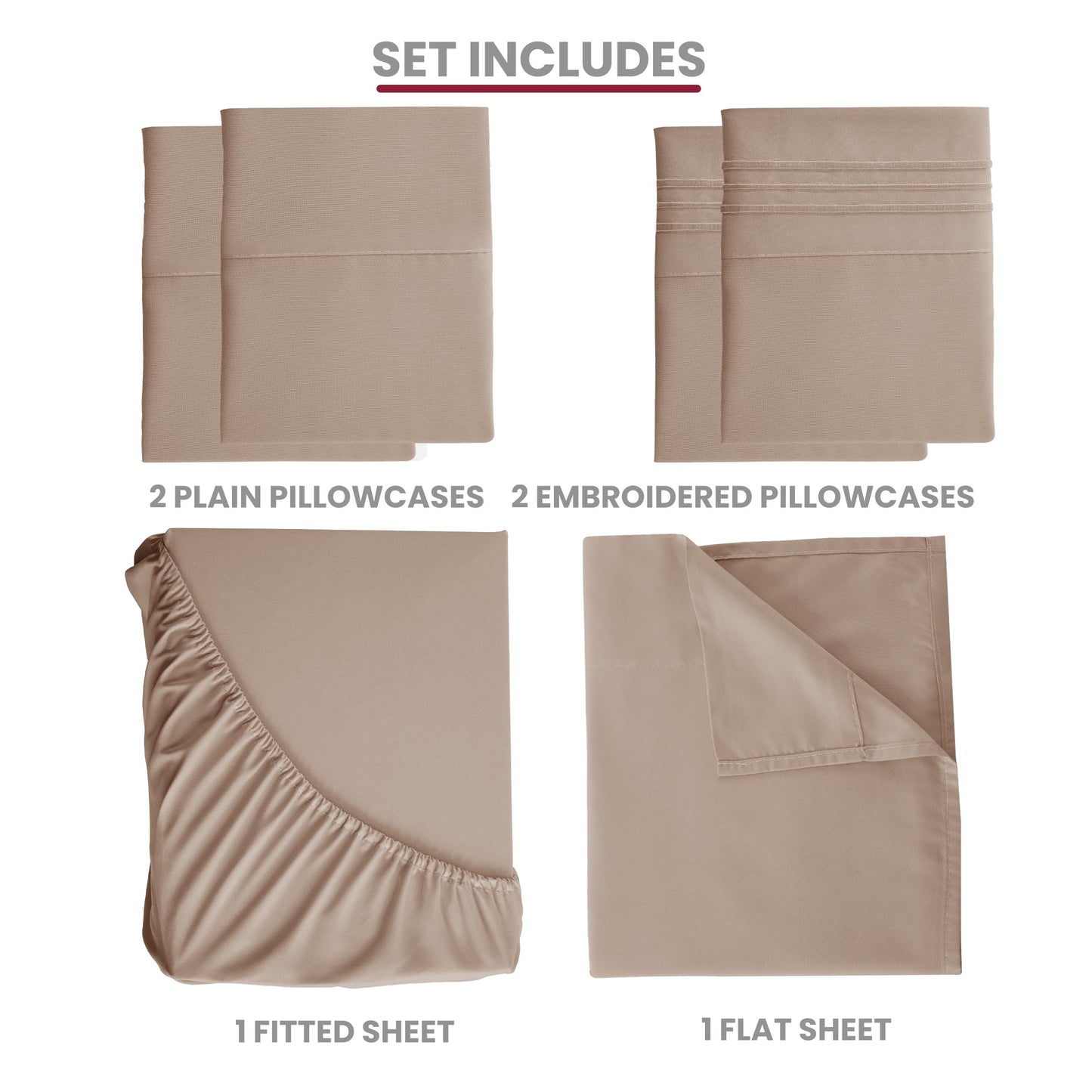 LUX Decor Paisley King-Bettlaken-Set, 6-teilig, weiche, knitterfreie Mikrofaser-Bettlaken – luxuriös bedruckte Bettlaken, inklusive Bettlaken, Spannbettlaken mit tiefen Taschen und 4 Kissenbezügen – Taupe