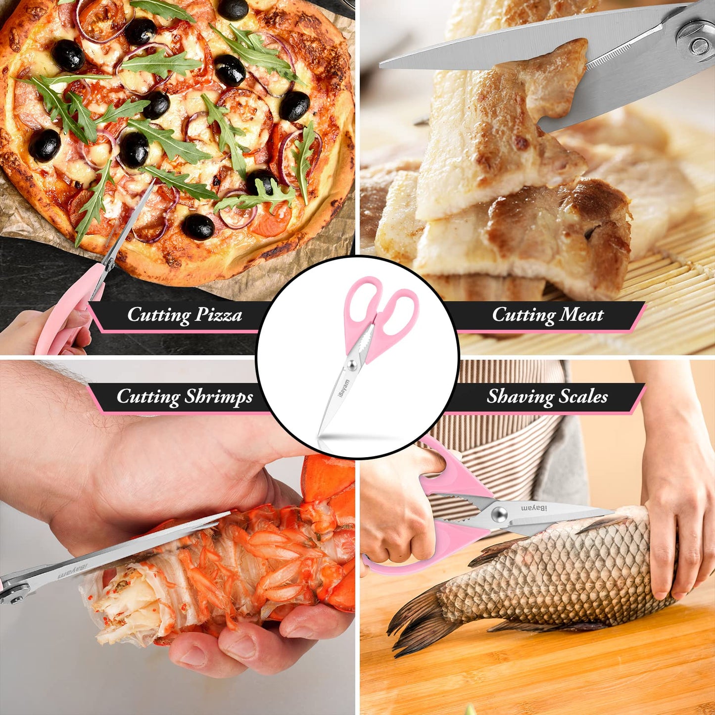 iBayam Küchenschere, Allzweck-Küchenschere, strapazierfähig, Küchen-Kochutensilien-Set, Kochutensilien, Fleisch- und Geflügelschere, spülmaschinenfeste Lebensmittel-Kochschere, Allzweckschere aus Edelstahl, Küchengeschenke