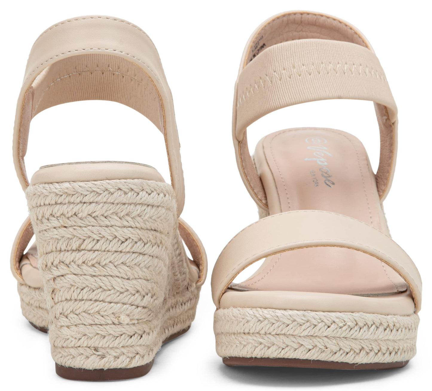 Vepose Damen 881 Keilsandalen Elastischer Fesselriemen Espadrilles Plateau Offene Zehenpartie High Heel Stretch Textil Brautschuhe