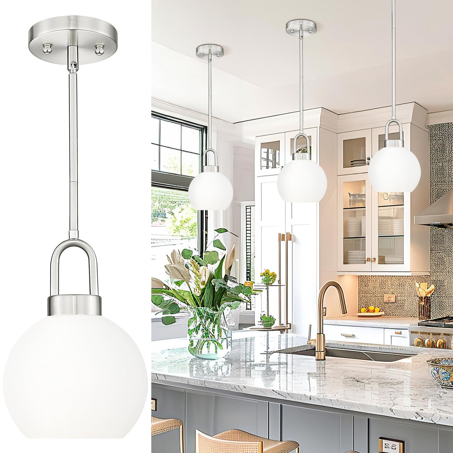TENGXIN 7-Zoll-Pendelleuchte für Kücheninsel – gebürstetes Gold-Finish mit Milchglasschirm, eleganter Bauernhausstil, perfekt für Esszimmer oder Schlafzimmer, TXPLBG15-MG