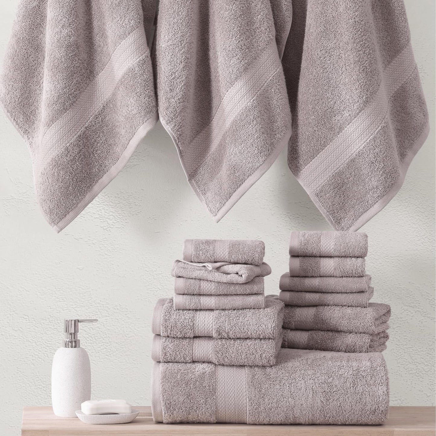 LANE LINEN 24-teiliges Badezimmerhandtuch-Set – 100 % Baumwolle, Badetuch-Sets, 4 Badetücher extragroß, 2 Badelaken, 6 Handtücher fürs Badezimmer, 8 Waschlappen, 4 Fingerkuppen-Handtücher – weiße Handtücher