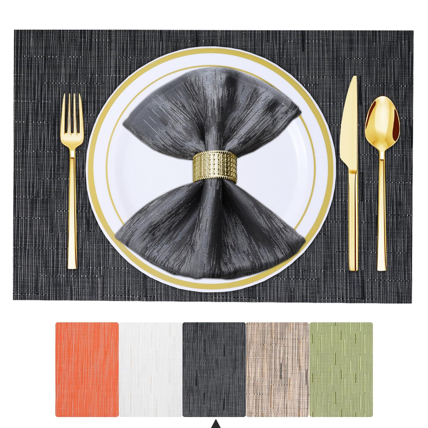 Tischsets 6er-Set, gewebtes Vinyl-Tischset für Esstisch, waschbar, abwischbar, Küchentischsets, strapazierfähige Tischsets für drinnen und draußen, 01 Beige, 6 Stück