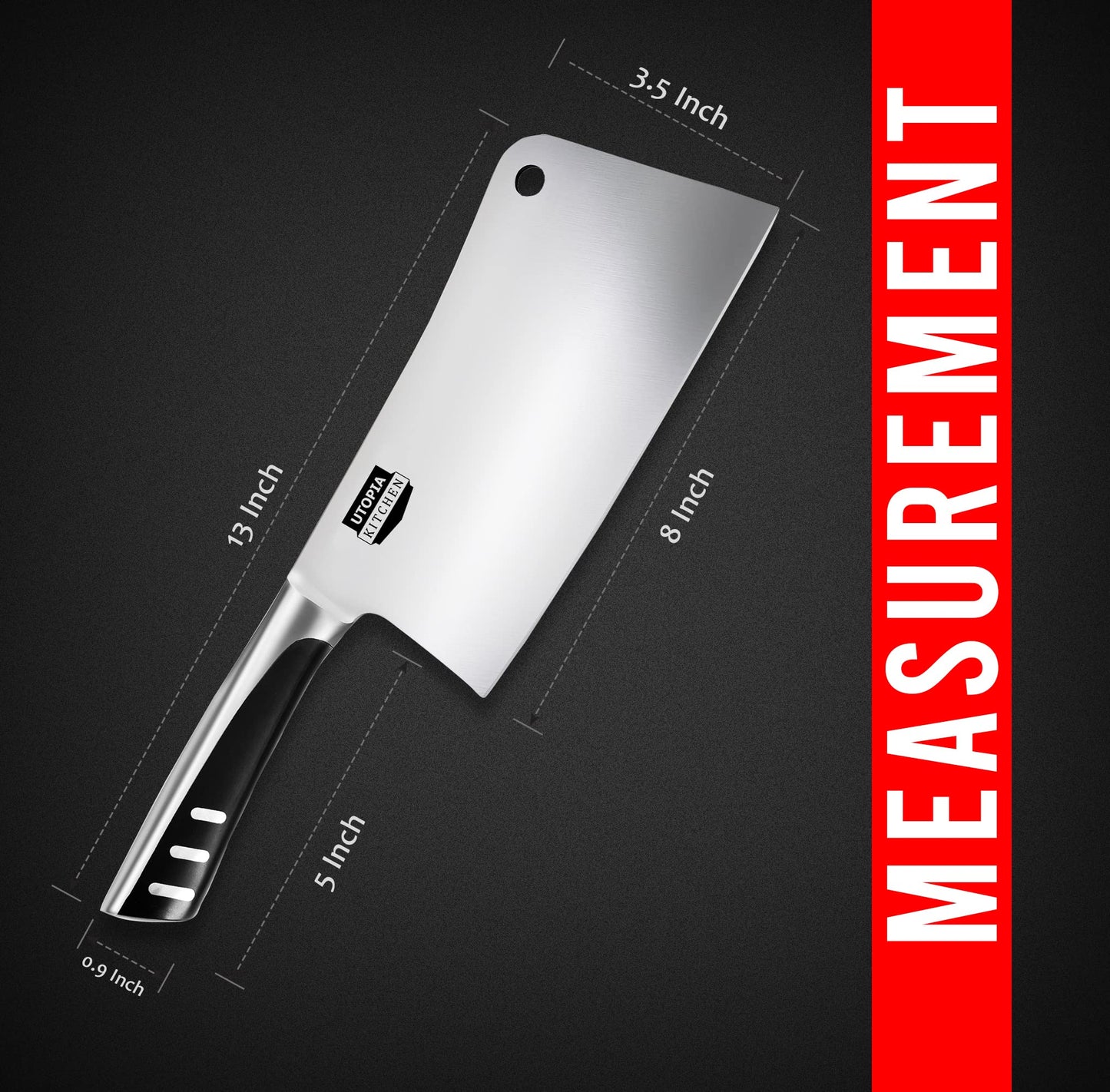 Utopia Kitchen 8 Inch Cleaver Knife Stainless Steel Chopper Butcher Knife for Home Kitchen and Restaurant Black