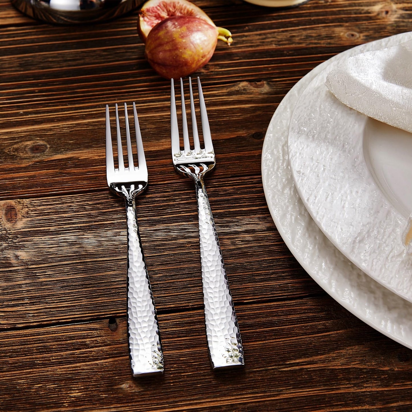KEAWELL Premium 20/45/65-teiliges Louis-Silberbesteck-Set mit gehämmertem Rand und quadratischem Rand, 18/10 Edelstahl, Service für 4/8/12 Personen, feines Besteck-Set, spülmaschinenfest (45)