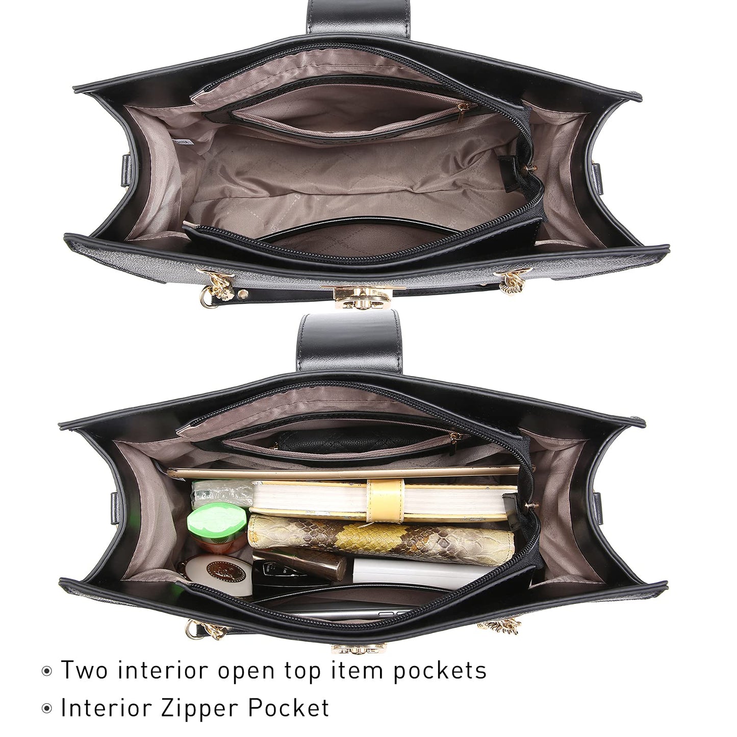 Dasein Lederhandtasche, Tragetasche, Hobo-Tasche für Damen, Schultertasche, Henkeltasche oben, Umhängetasche mit passender Clutch
